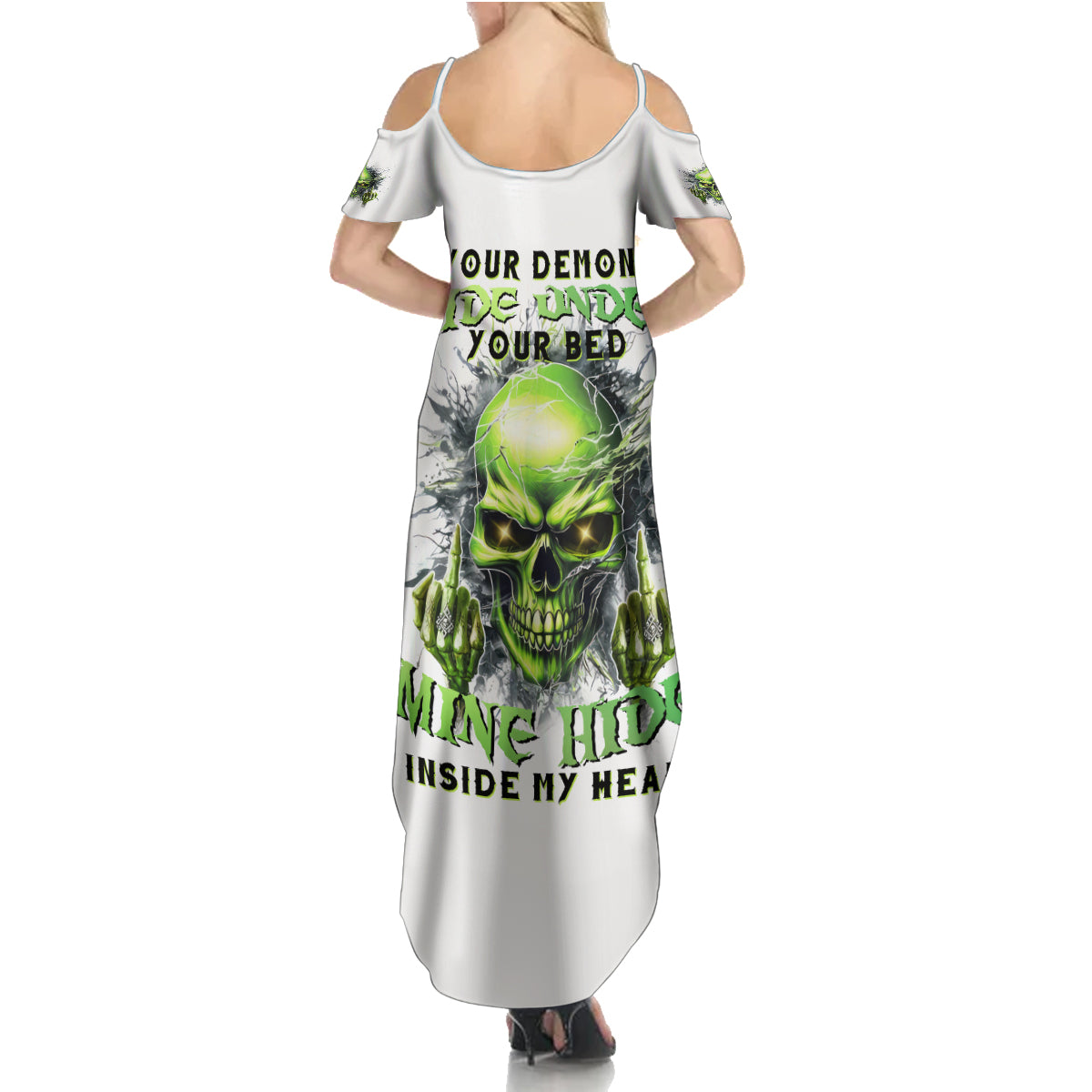 Thunder Skull Summer Maxi Dress The Demon Hide Under Your Bed Mine Hide Inside My Head