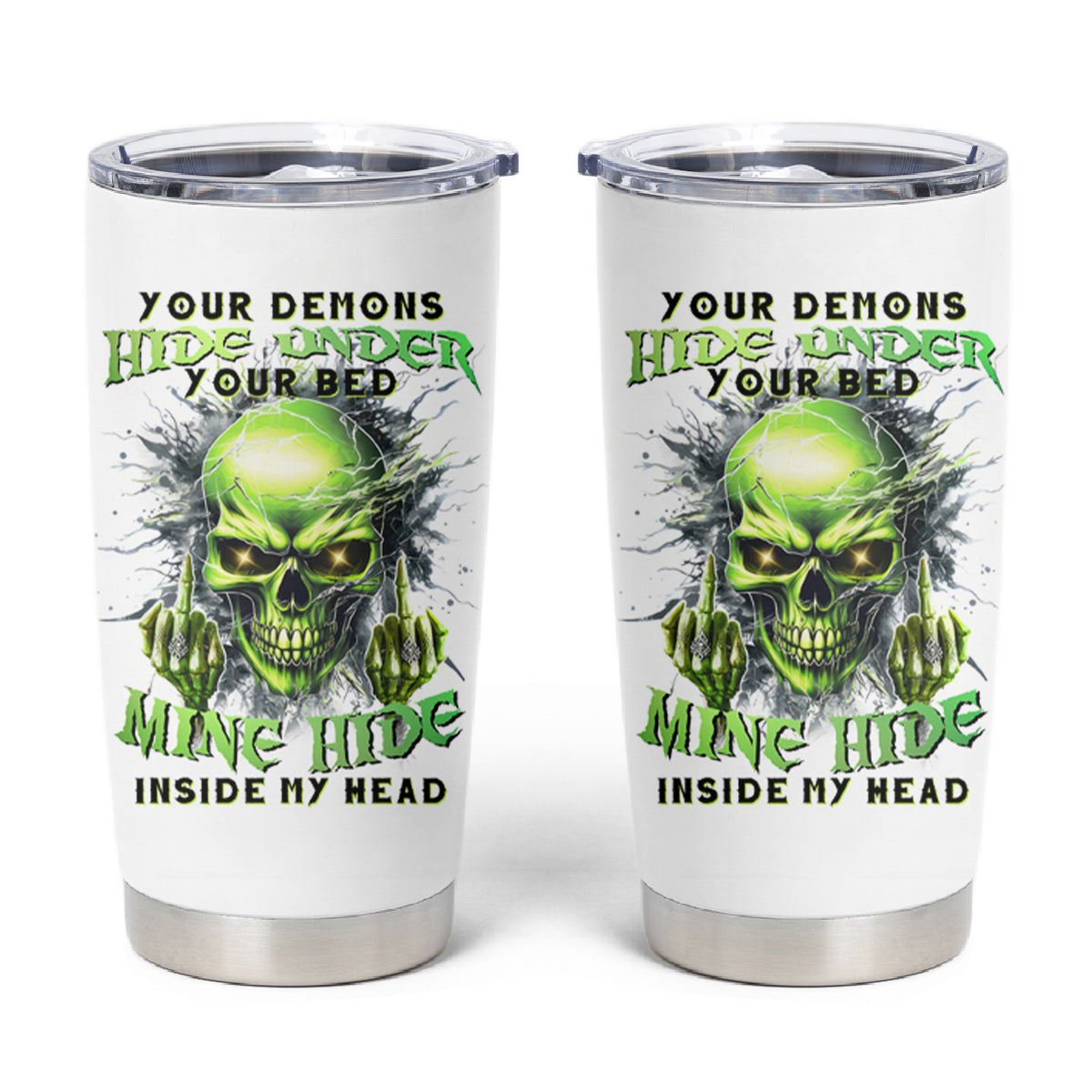 Thunder Skull Tumbler Cup The Demon Hide Under Your Bed Mine Hide Inside My Head