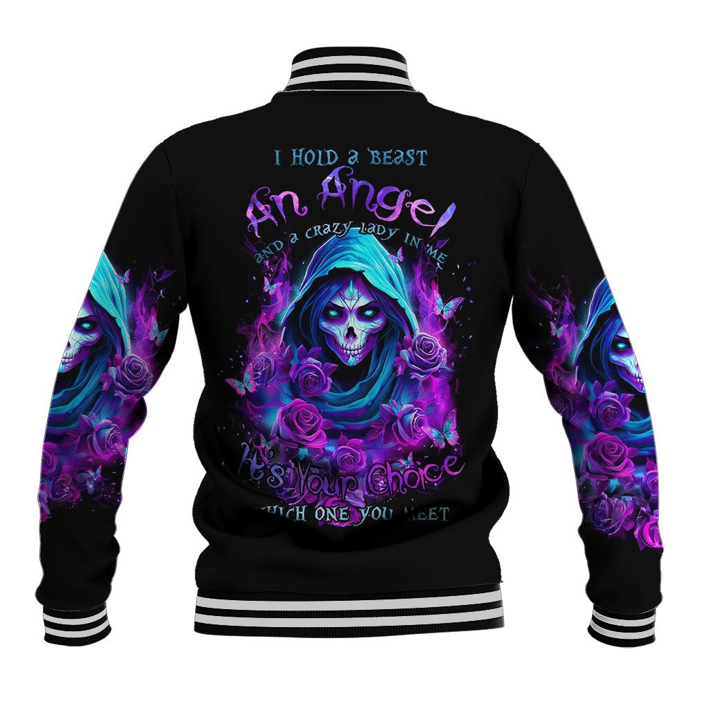 Witch Skull Baseball Jacket I Hold A Beast An Angel And Crazy Lady In Me