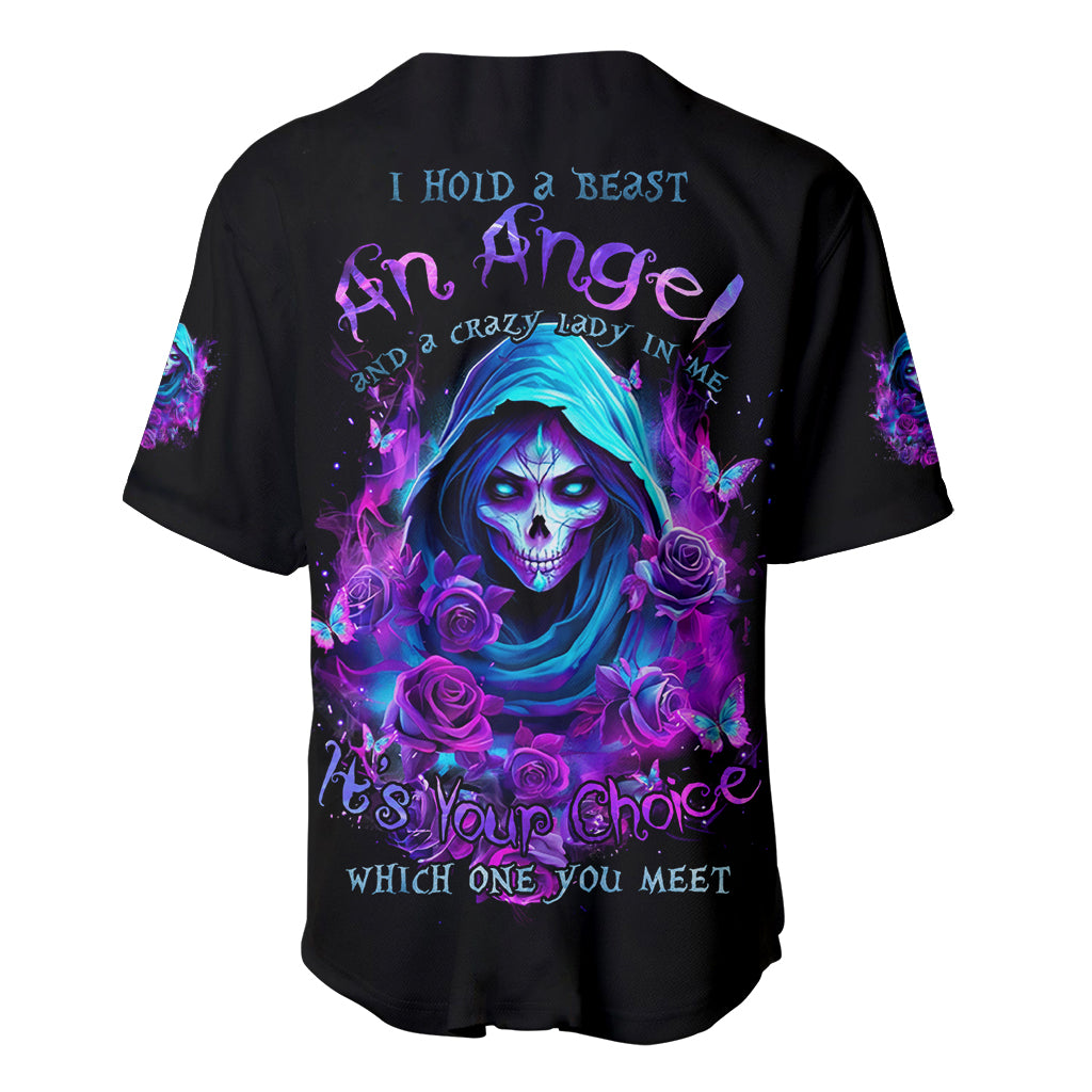 Witch Skull Baseball Jersey I Hold A Beast An Angel And Crazy Lady In Me