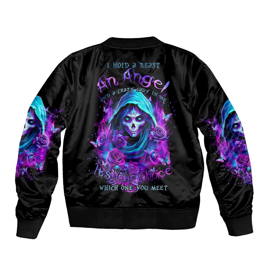 Witch Skull Bomber Jacket I Hold A Beast An Angel And Crazy Lady In Me