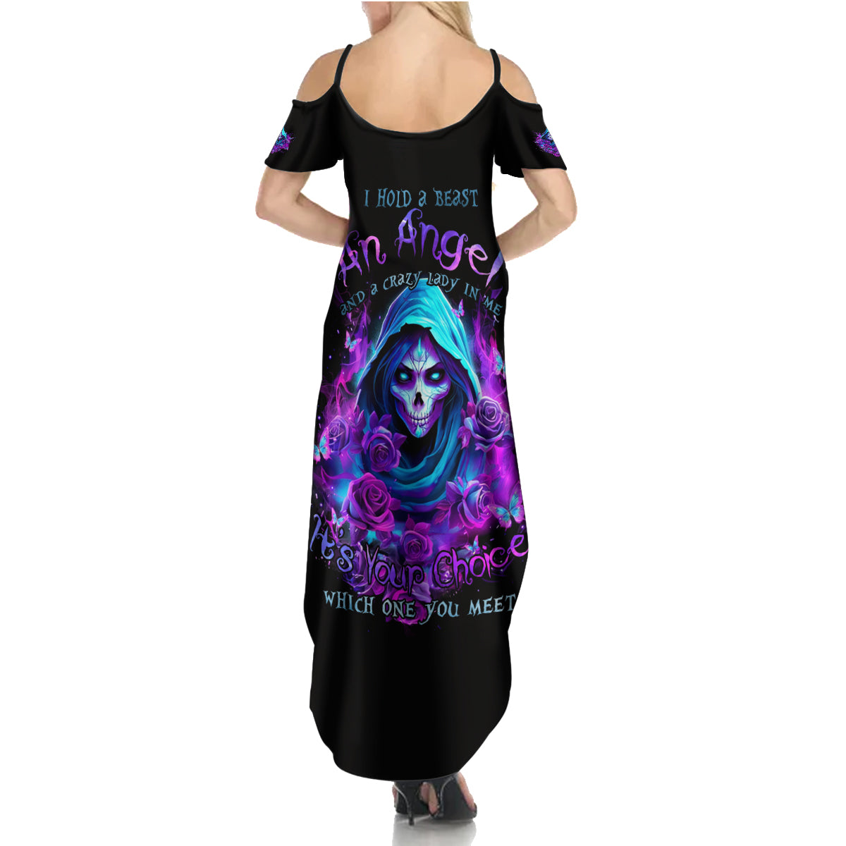 Witch Skull Summer Maxi Dress I Hold A Beast An Angel And Crazy Lady In Me