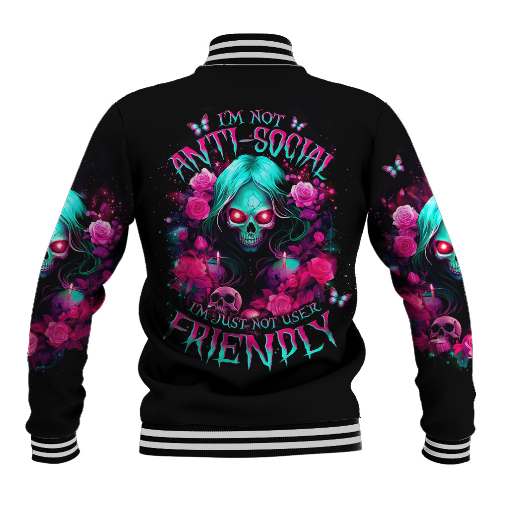 Rose Skull Baseball Jacket I'm Not Anti-Social I'm Just Not User Friendly