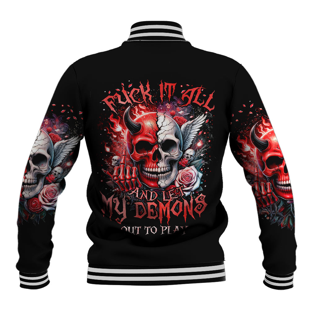 Evil Angel Skull Baseball Jacket Fuck It All And Let My Demons Out To Play