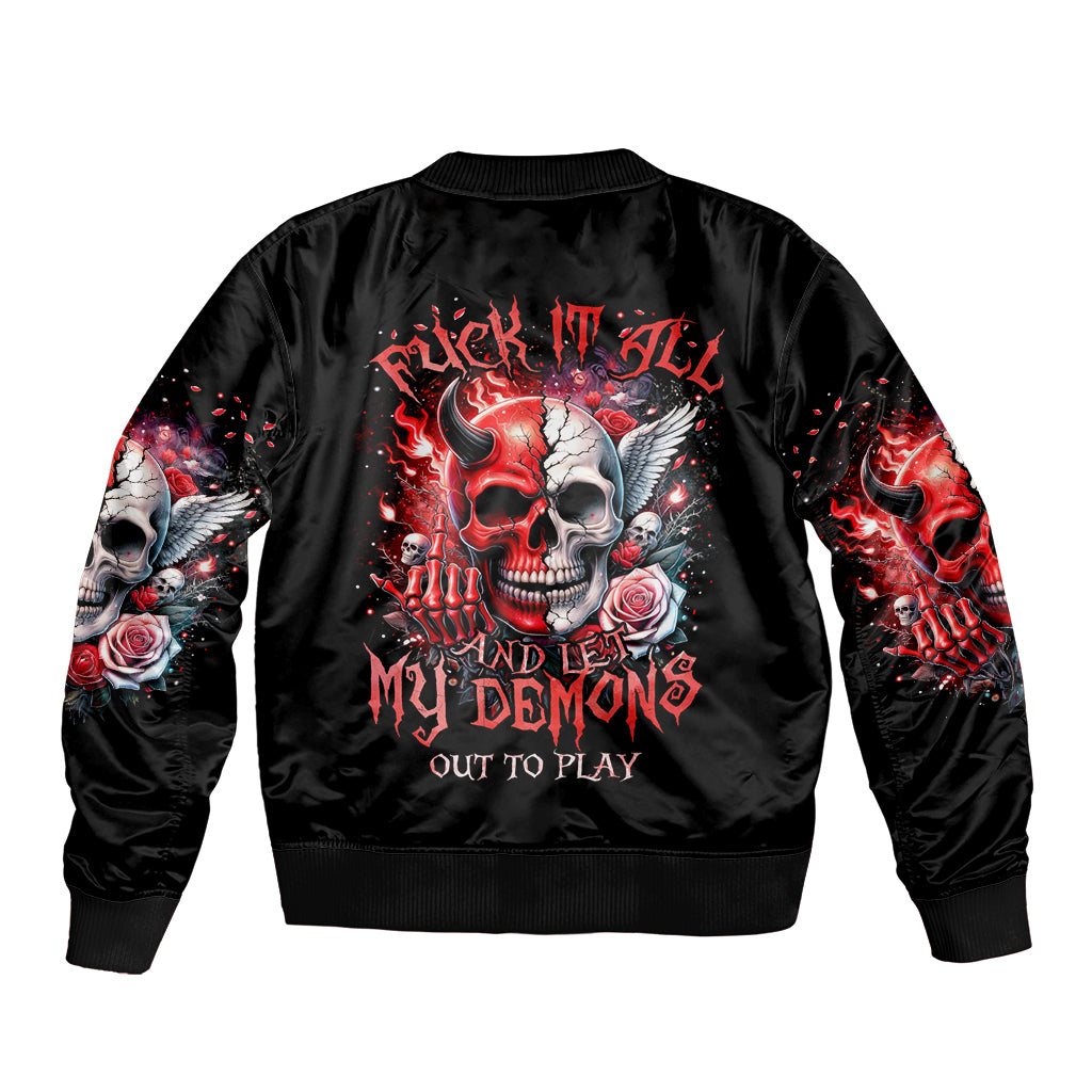 Evil Angel Skull Bomber Jacket Fuck It All And Let My Demons Out To Play