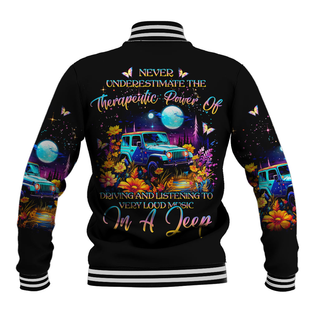 Flower Jeep Baseball Jacket Never Underestimate The Therapeutic Power Of Jeep