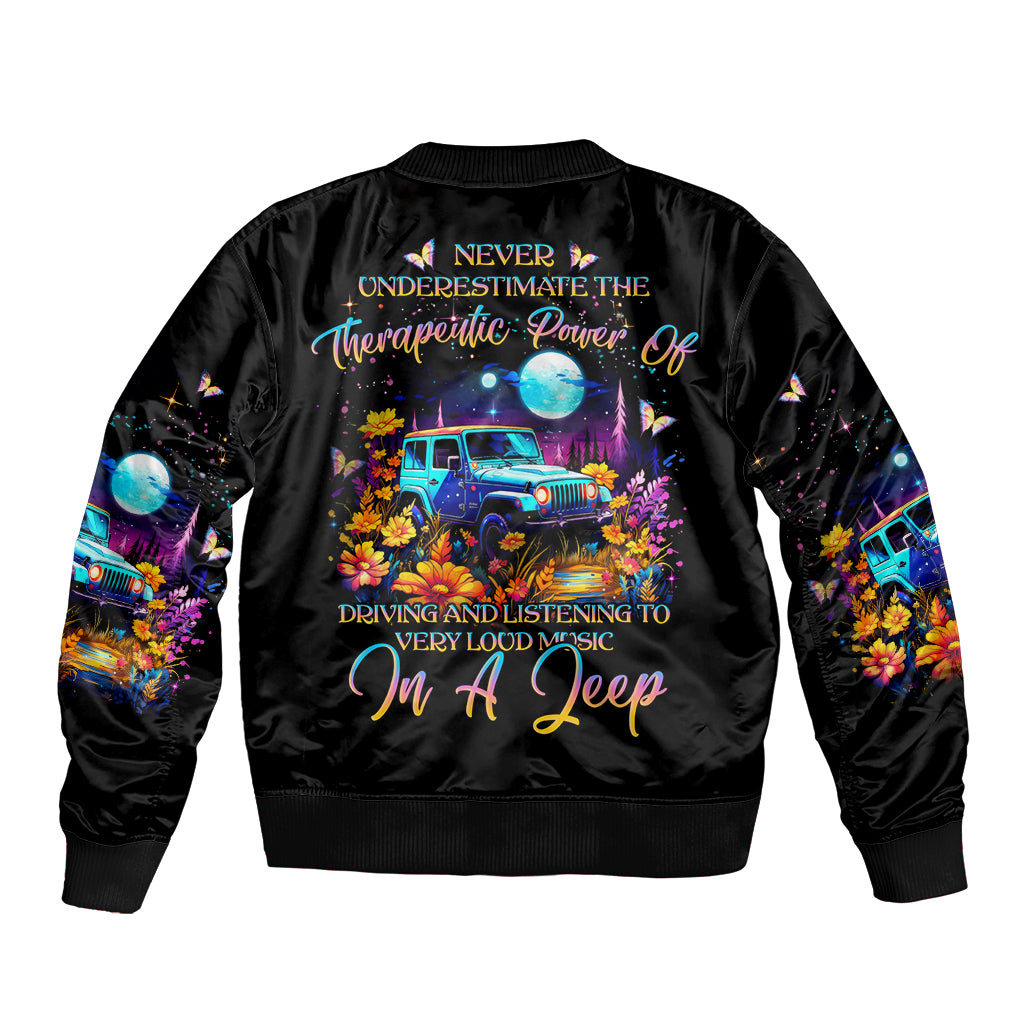 Flower Jeep Bomber Jacket Never Underestimate The Therapeutic Power Of Jeep