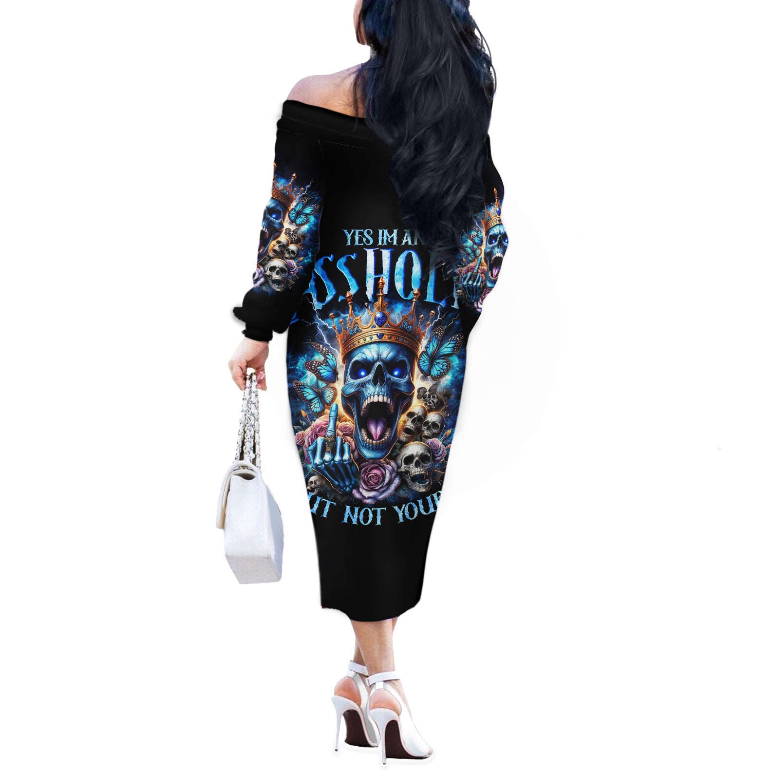 King Skull Off The Shoulder Long Sleeve Dress Yes I'm Asshole But Not Yours