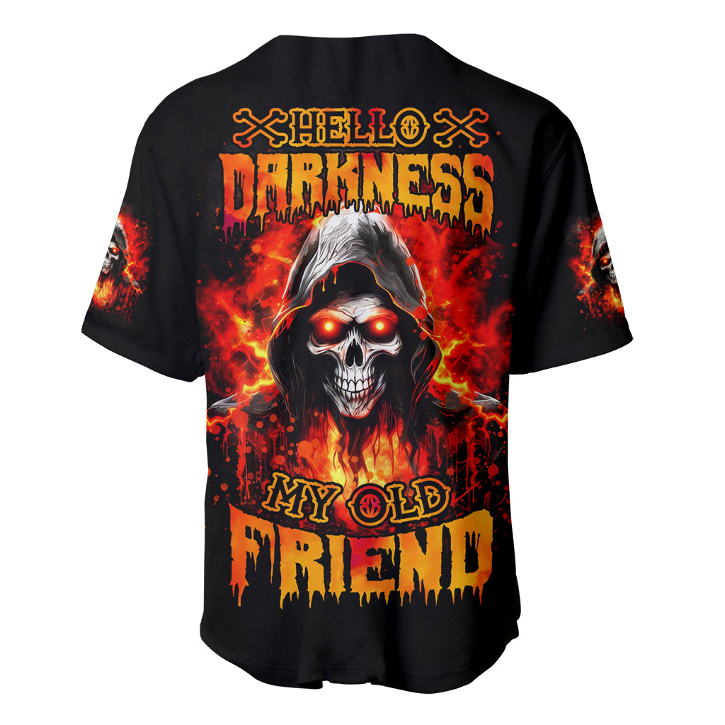 Flame Skull Baseball Jersey Hello Darkness My Old Friend