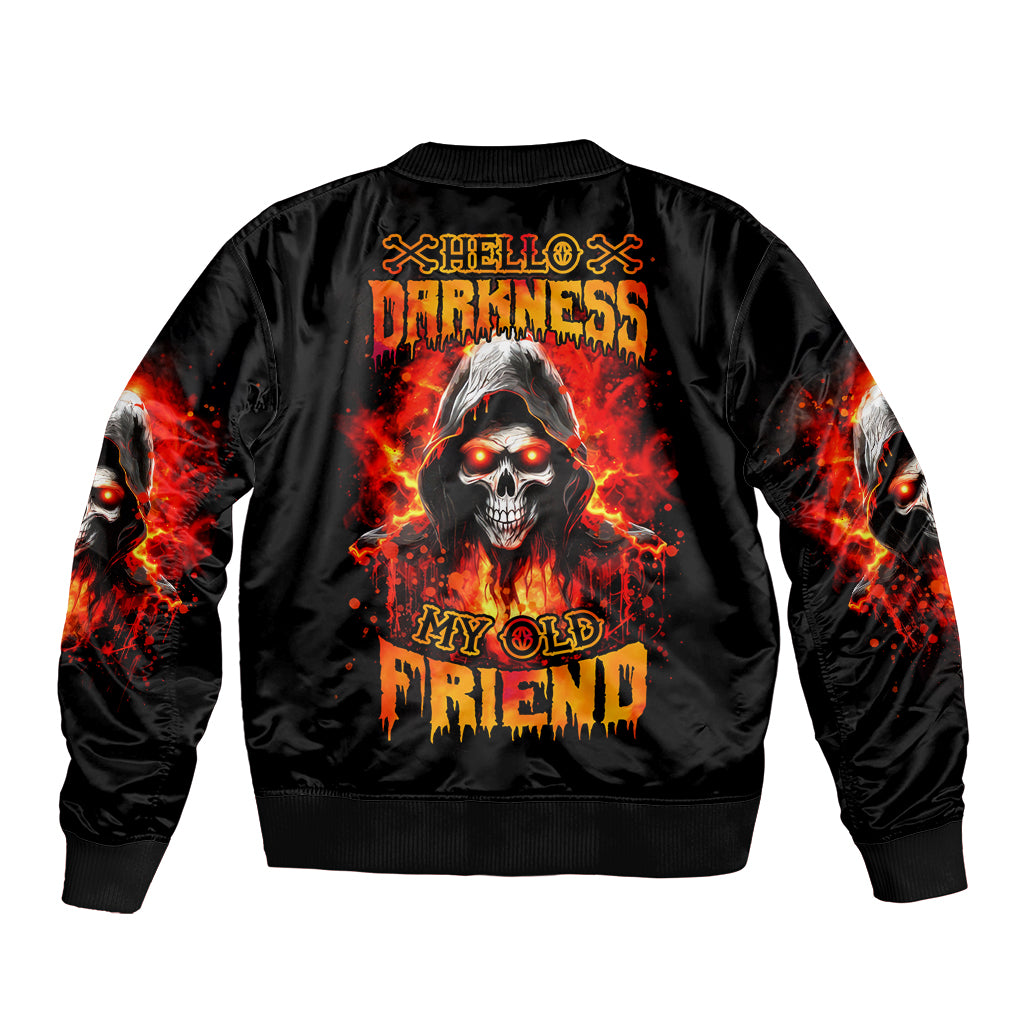 Flame Skull Bomber Jacket Hello Darkness My Old Friend