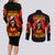 Flame Skull Couples Matching Long Sleeve Bodycon Dress and Long Sleeve Button Shirt Hello Darkness My Old Friend