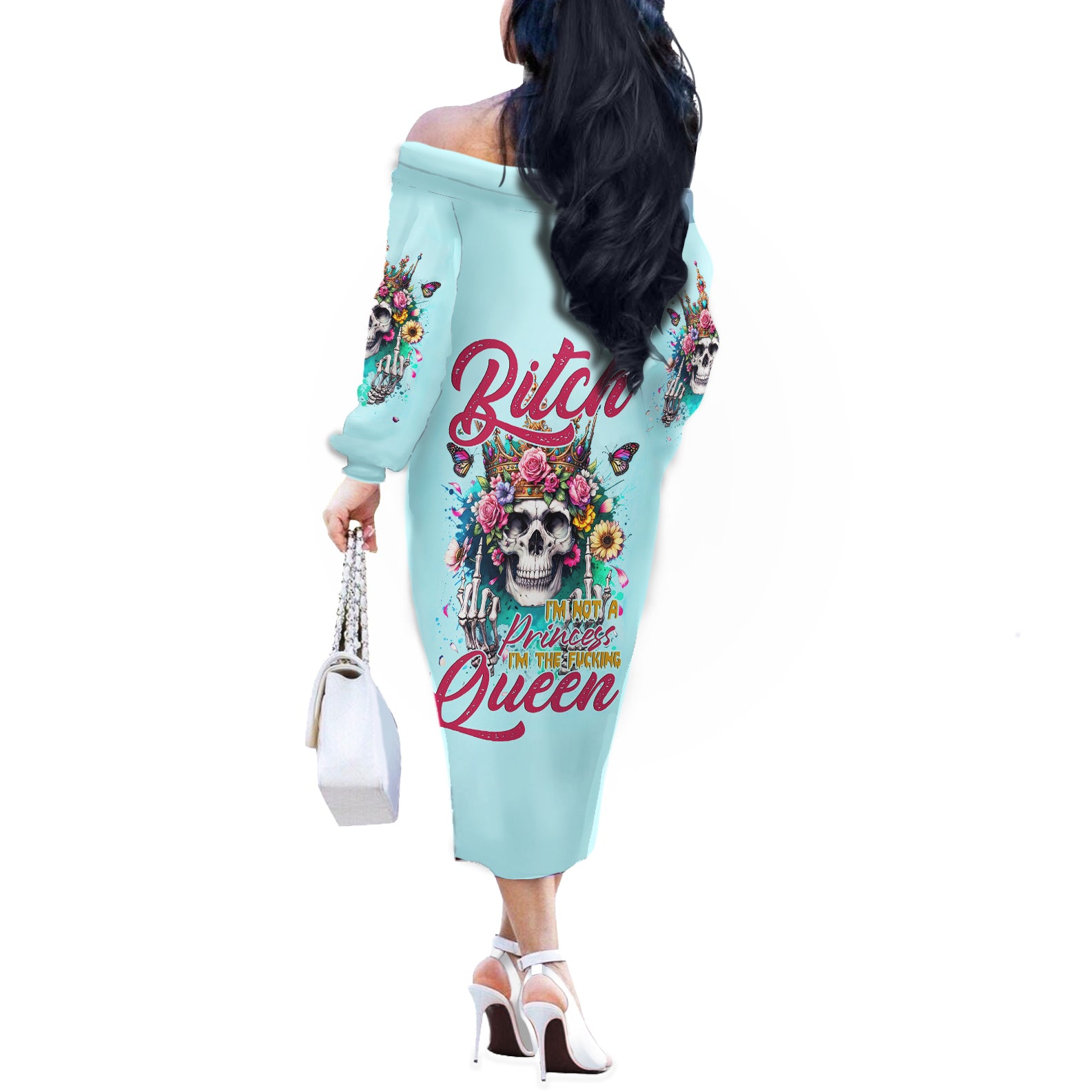 Skull Fairy Off The Shoulder Long Sleeve Dress Bitch I'm Not A Princess I'm The Fucking Queen