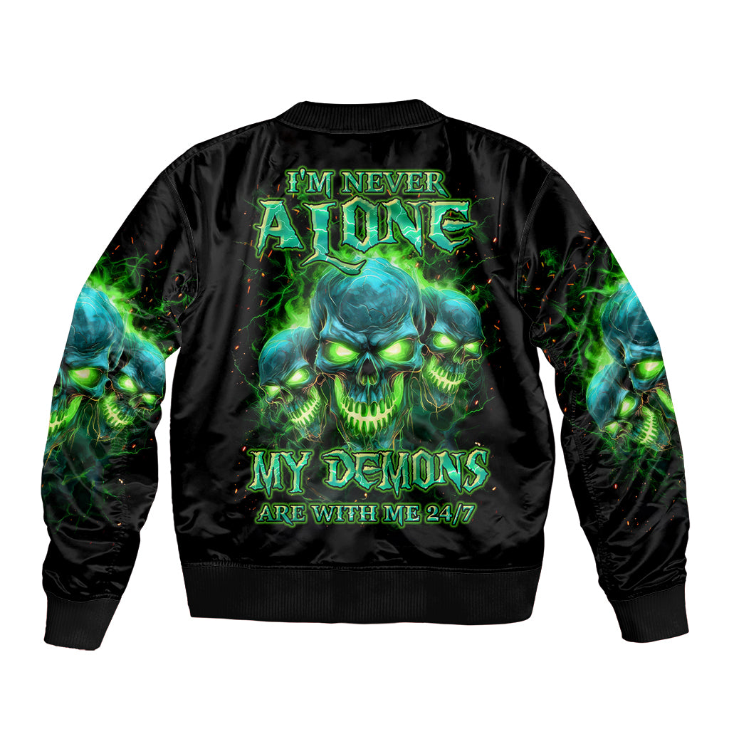 Flame Skull Bomber Jacket I'm Never Alone My Demons Are Wit Me 24/7