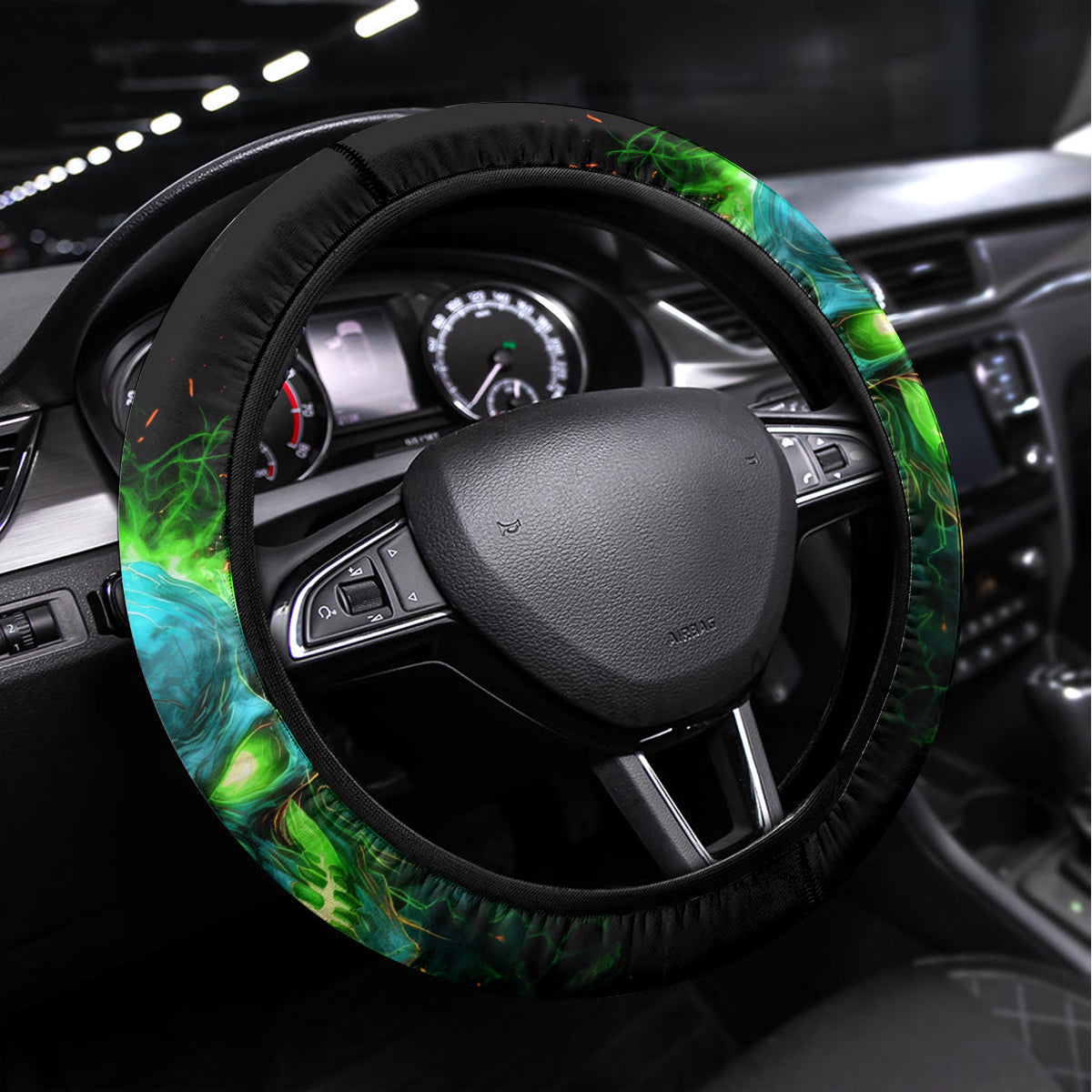 Flame Skull Steering Wheel Cover I'm Never Alone My Demons Are Wit Me 24/7