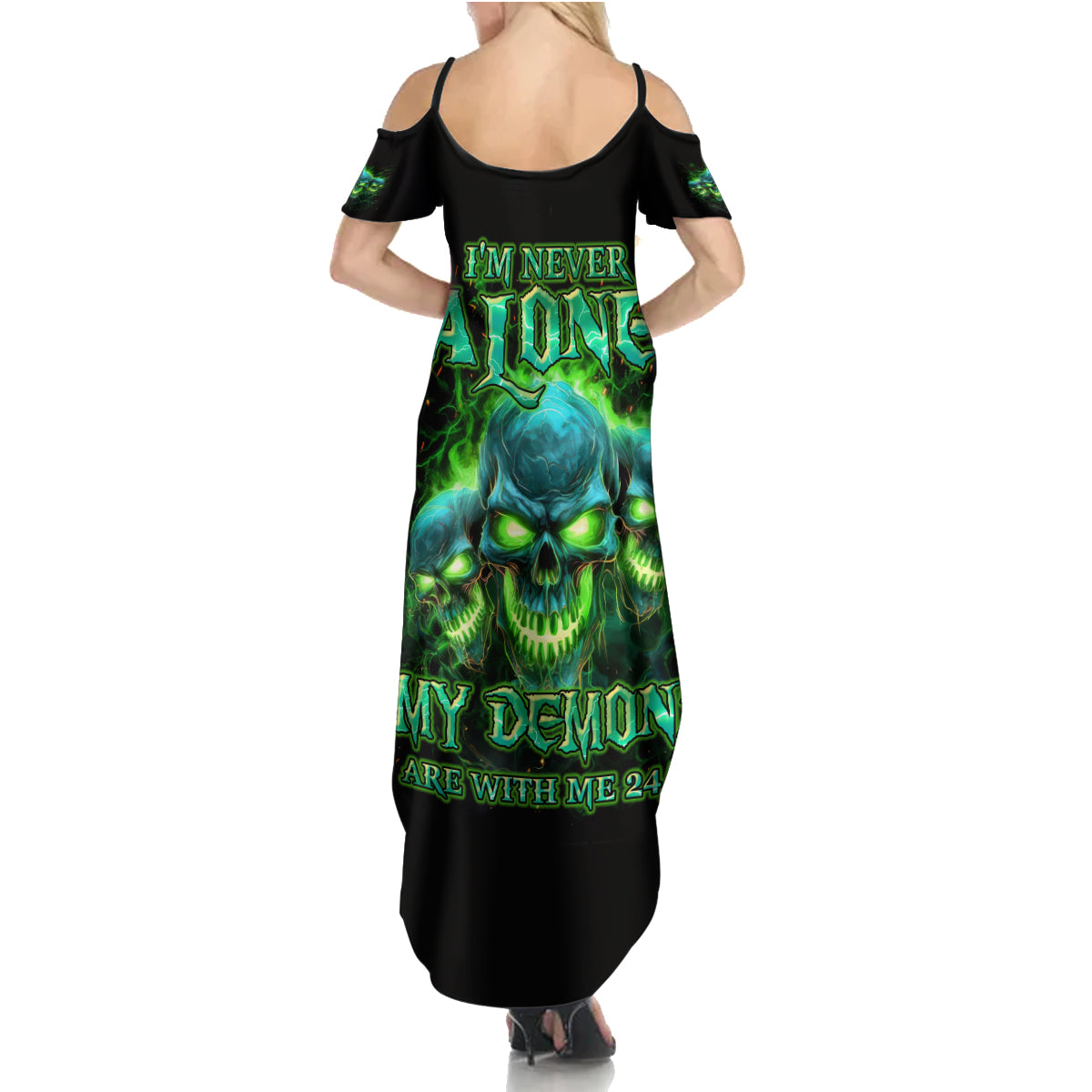 Flame Skull Summer Maxi Dress I'm Never Alone My Demons Are Wit Me 24/7