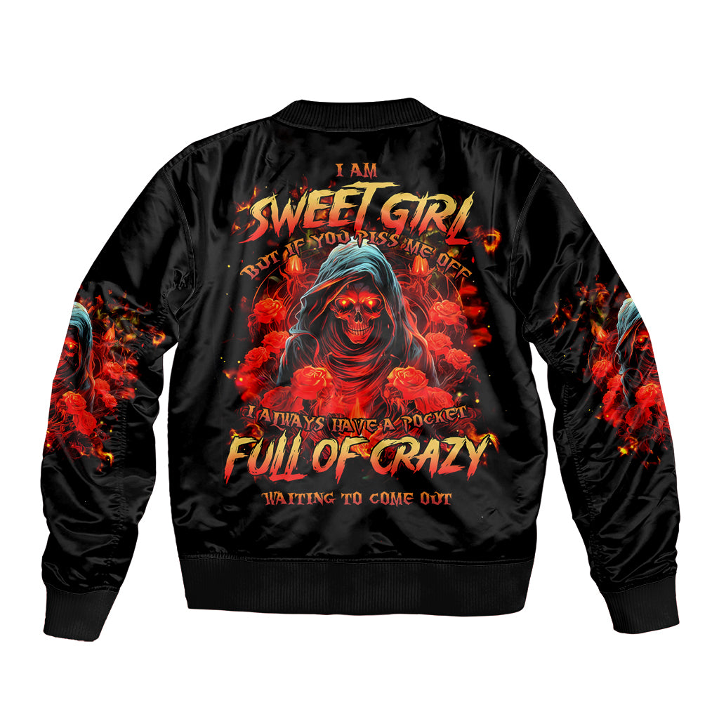 Rose Skull Bomber Jacket Iam Sweet Girl But If You Piss Me Off