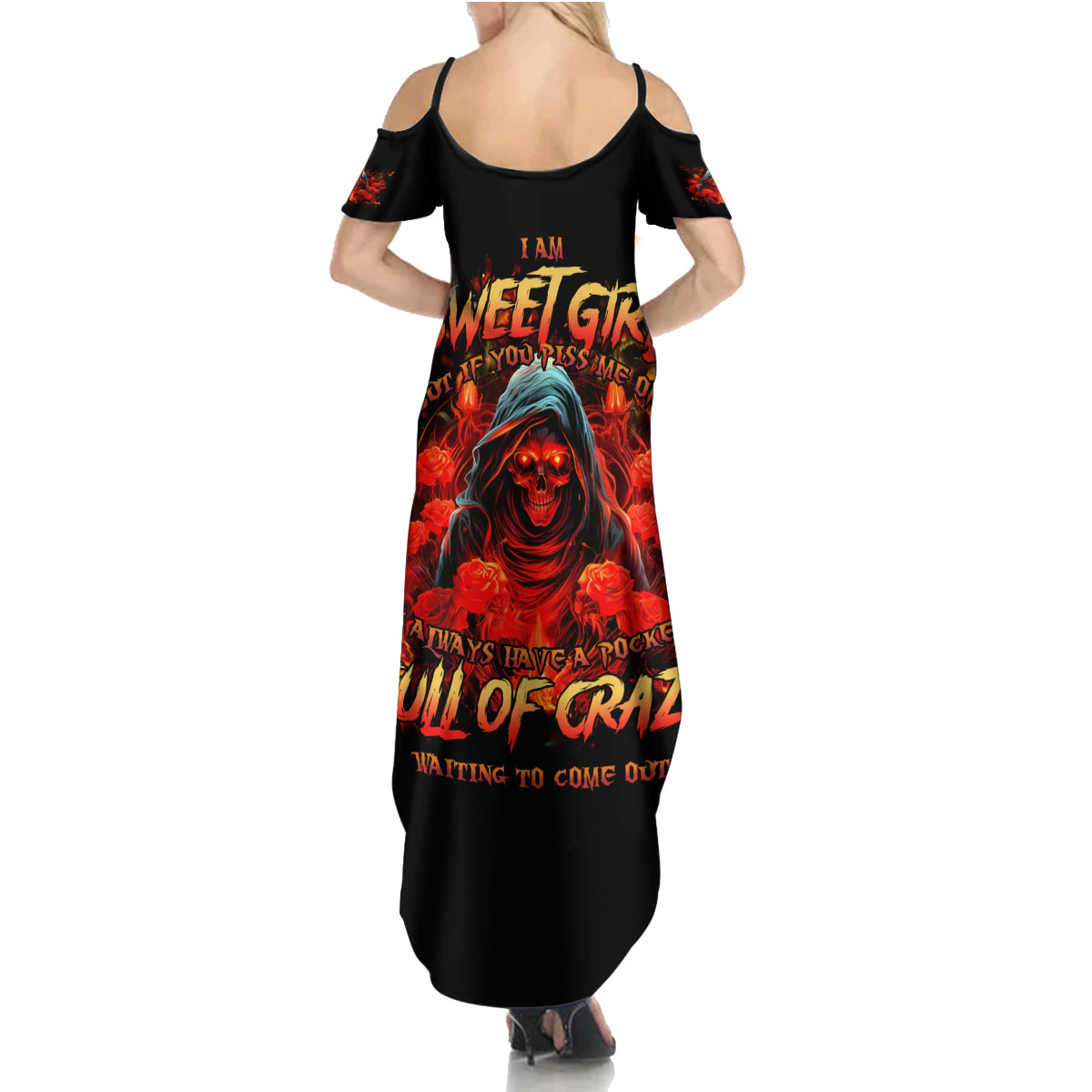 Rose Skull Summer Maxi Dress Iam Sweet Girl But If You Piss Me Off