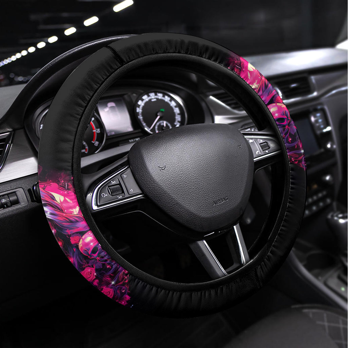 Rose Skull Steering Wheel Cover Stuck Between IDK IDC And IDGAF