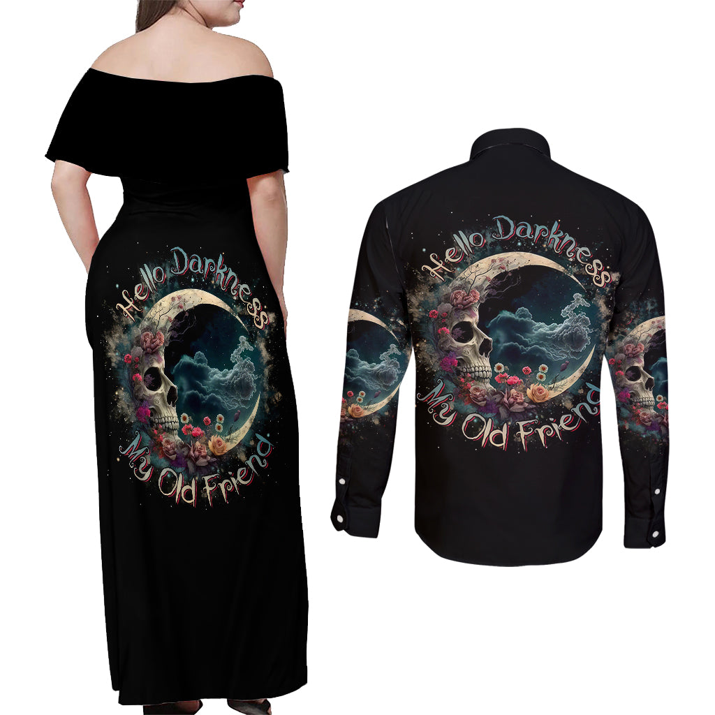 moon-skull-couples-matching-off-shoulder-maxi-dress-and-long-sleeve-button-shirts-hello-darkness-my-old-friend-moon