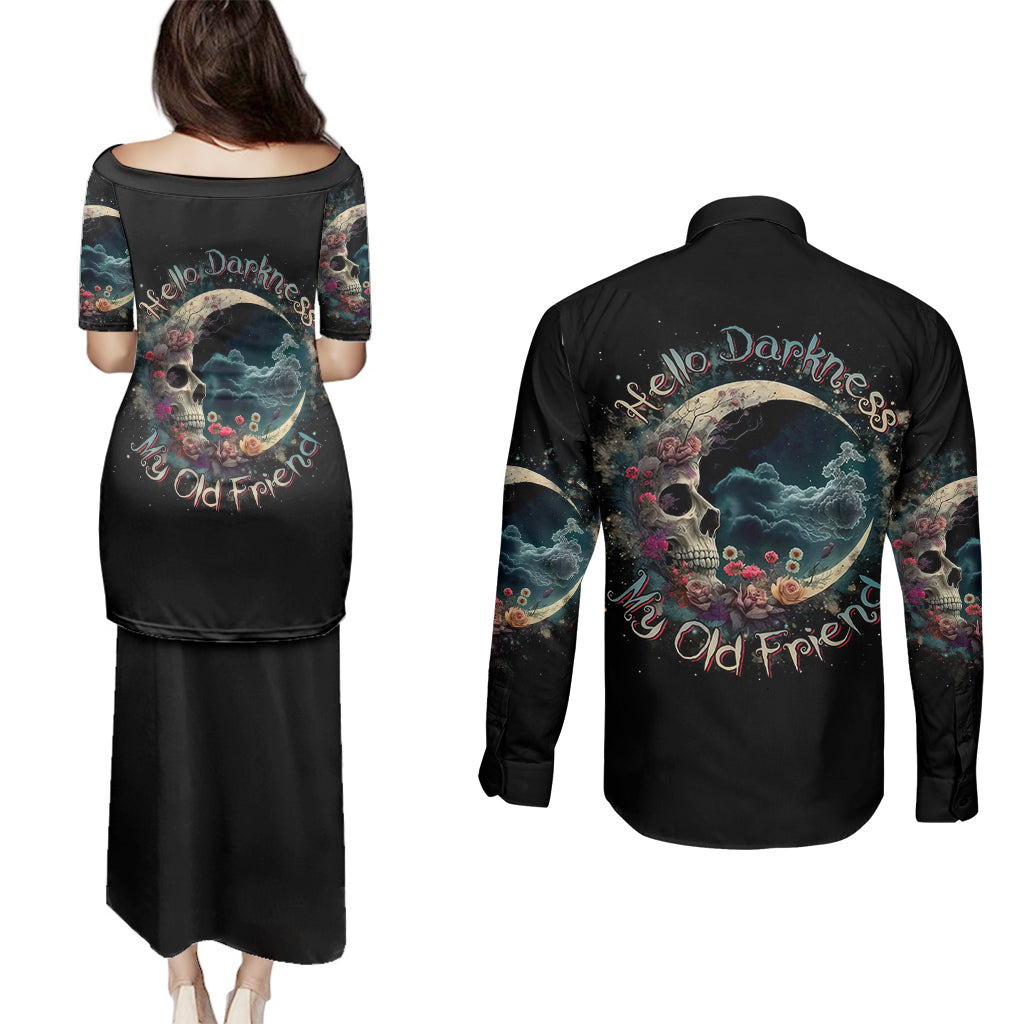 moon-skull-couples-matching-puletasi-dress-and-long-sleeve-button-shirts-hello-darkness-my-old-friend-moon