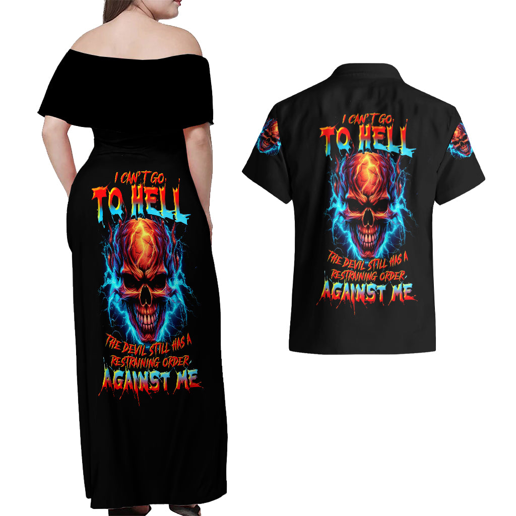 thunder-skull-couples-matching-off-shoulder-maxi-dress-and-hawaiian-shirt-i-cant-go-to-hell-devil-restrainning-order-against-me