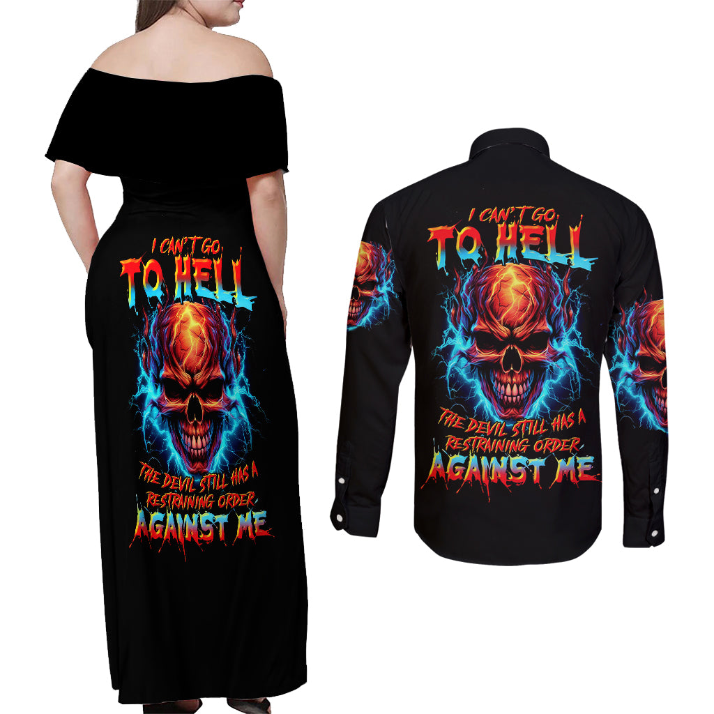 thunder-skull-couples-matching-off-shoulder-maxi-dress-and-long-sleeve-button-shirts-i-cant-go-to-hell-devil-restrainning-order-against-me