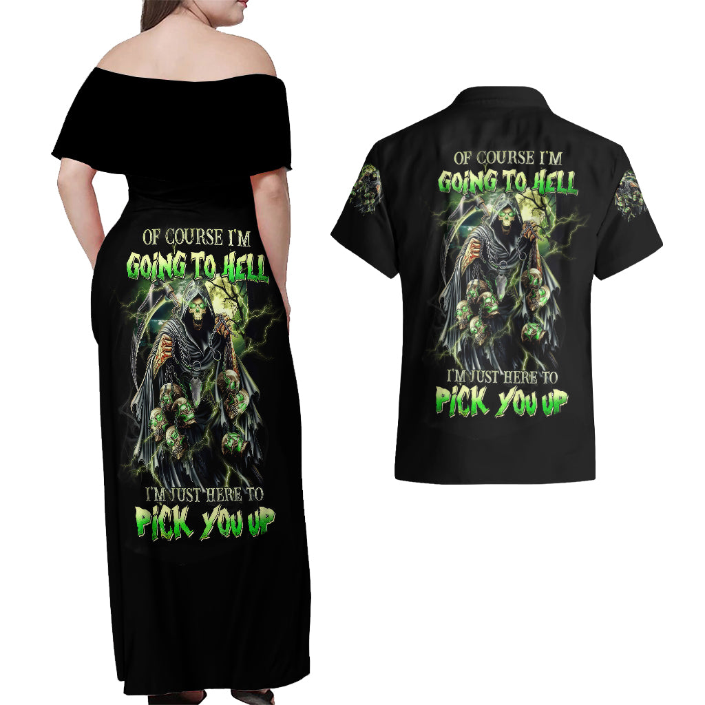 skull-reaper-couples-matching-off-shoulder-maxi-dress-and-hawaiian-shirt-i-going-to-hell-just-pick-you-up