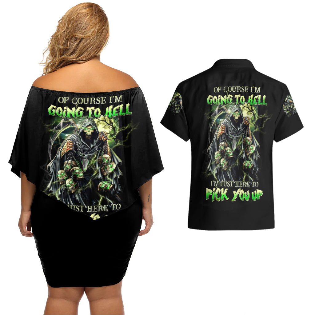 skull-reaper-couples-matching-off-shoulder-short-dress-and-hawaiian-shirt-i-going-to-hell-just-pick-you-up