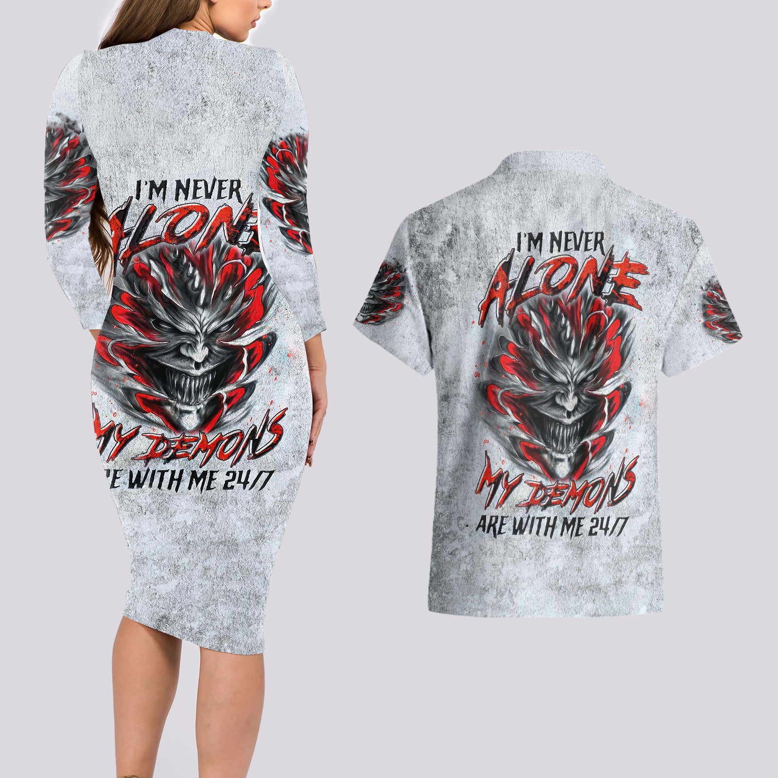 devil-skull-couples-matching-long-sleeve-bodycon-dress-and-hawaiian-shirt-i-never-alone-my-demon-with-me-247