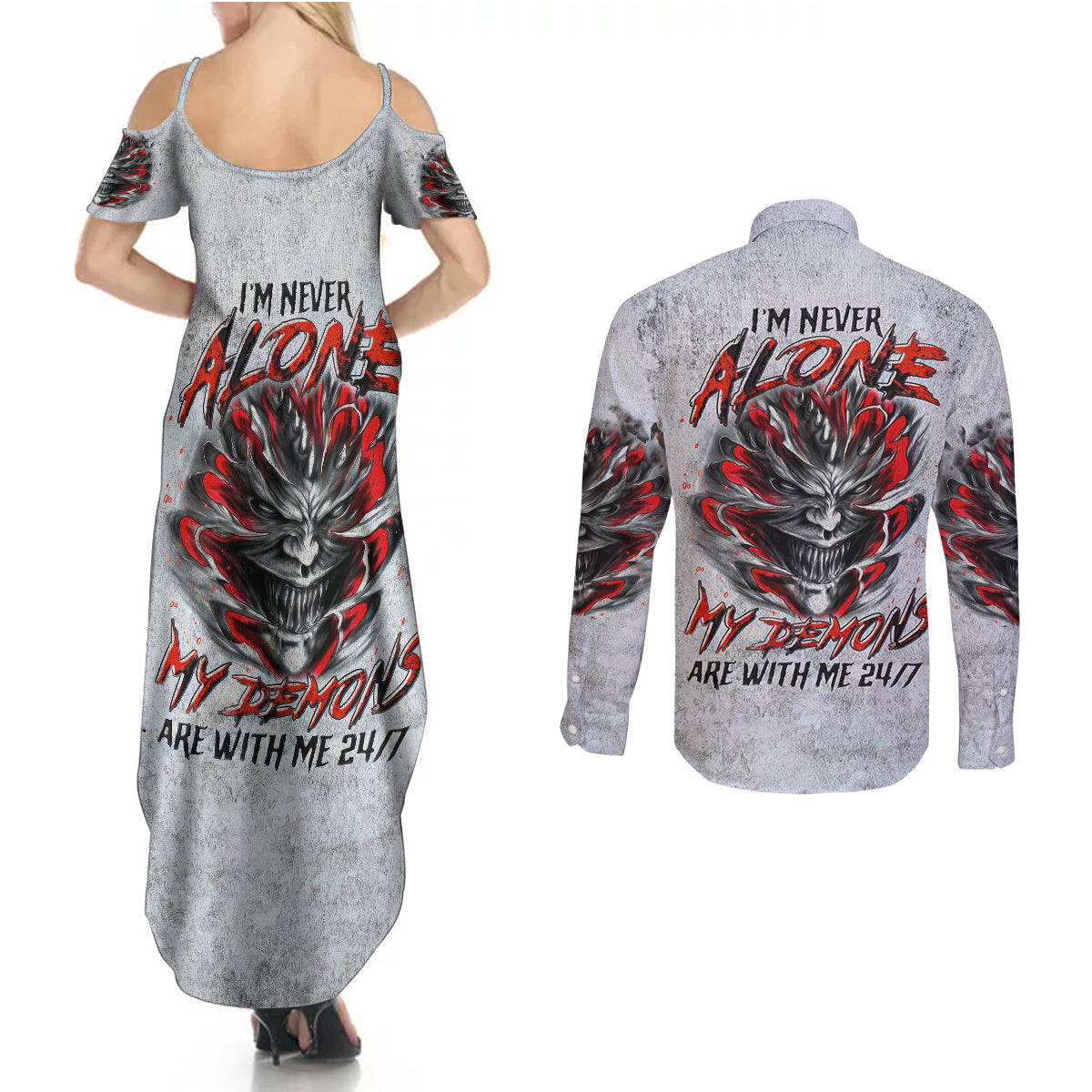 devil-skull-couples-matching-summer-maxi-dress-and-long-sleeve-button-shirts-i-never-alone-my-demon-with-me-247