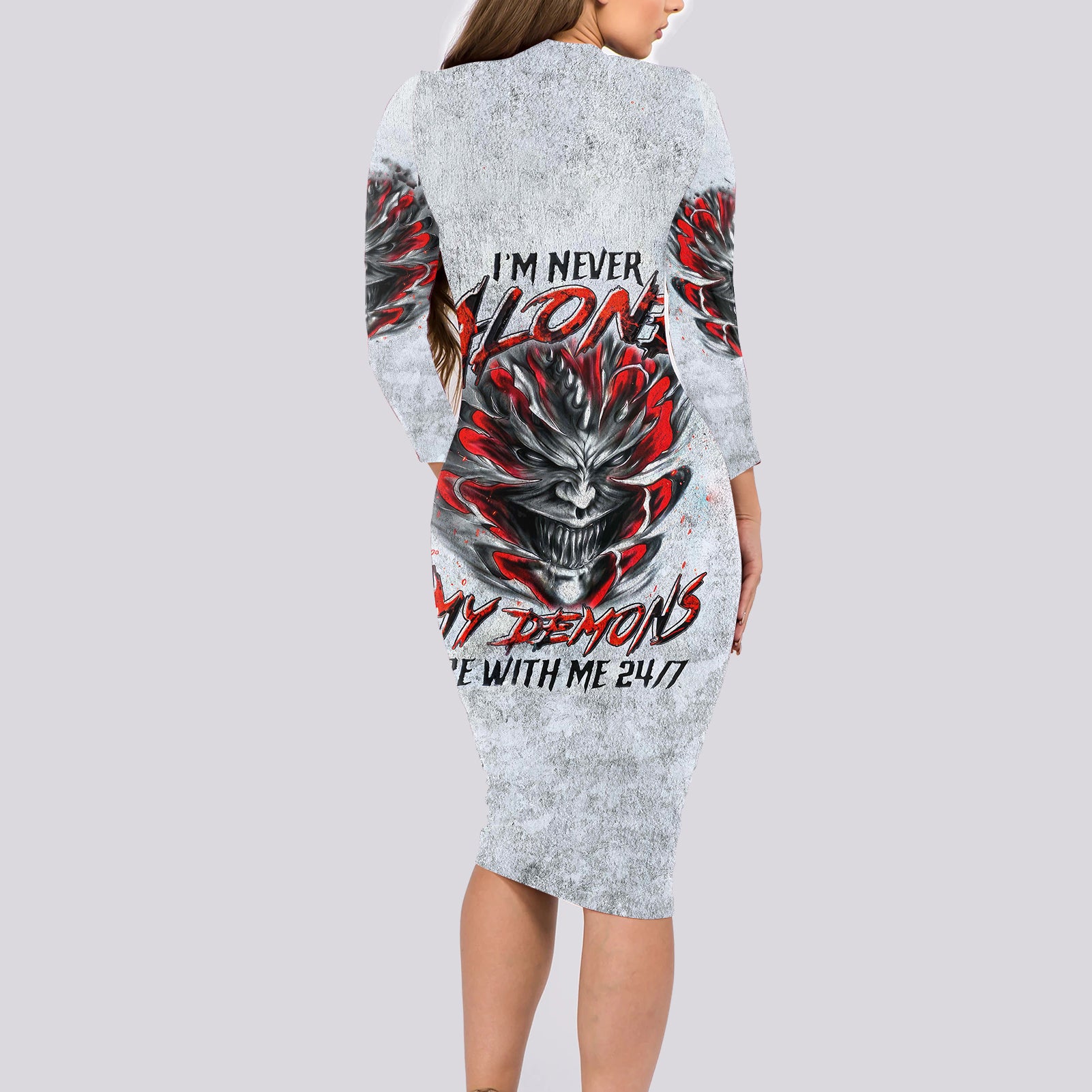 devil-skull-long-sleeve-bodycon-dress-i-never-alone-my-demon-with-me-247