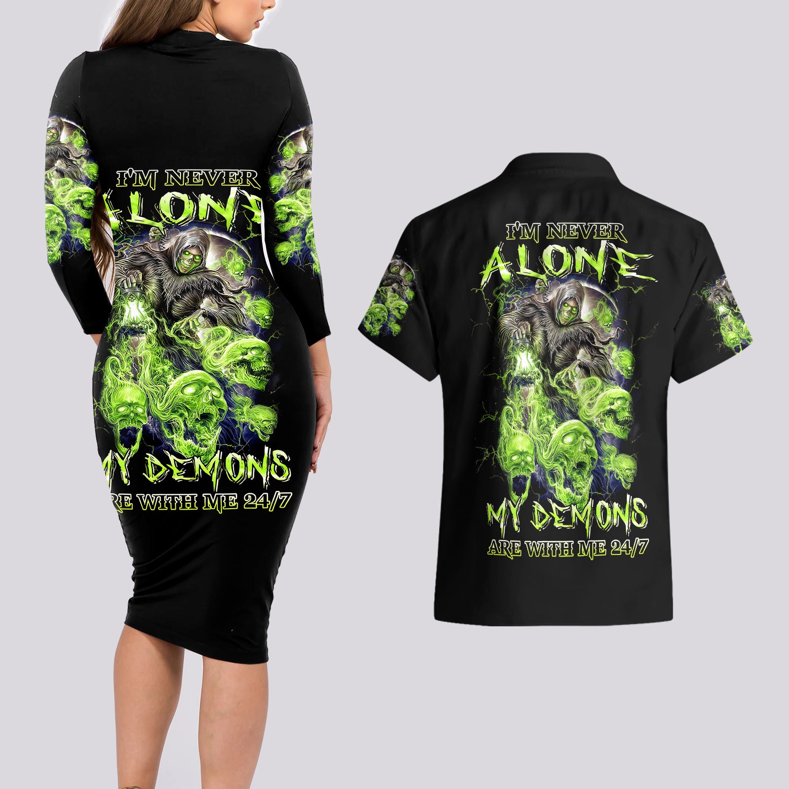 death-skull-couples-matching-long-sleeve-bodycon-dress-and-hawaiian-shirt-i-never-alone-my-demon-with-me-247