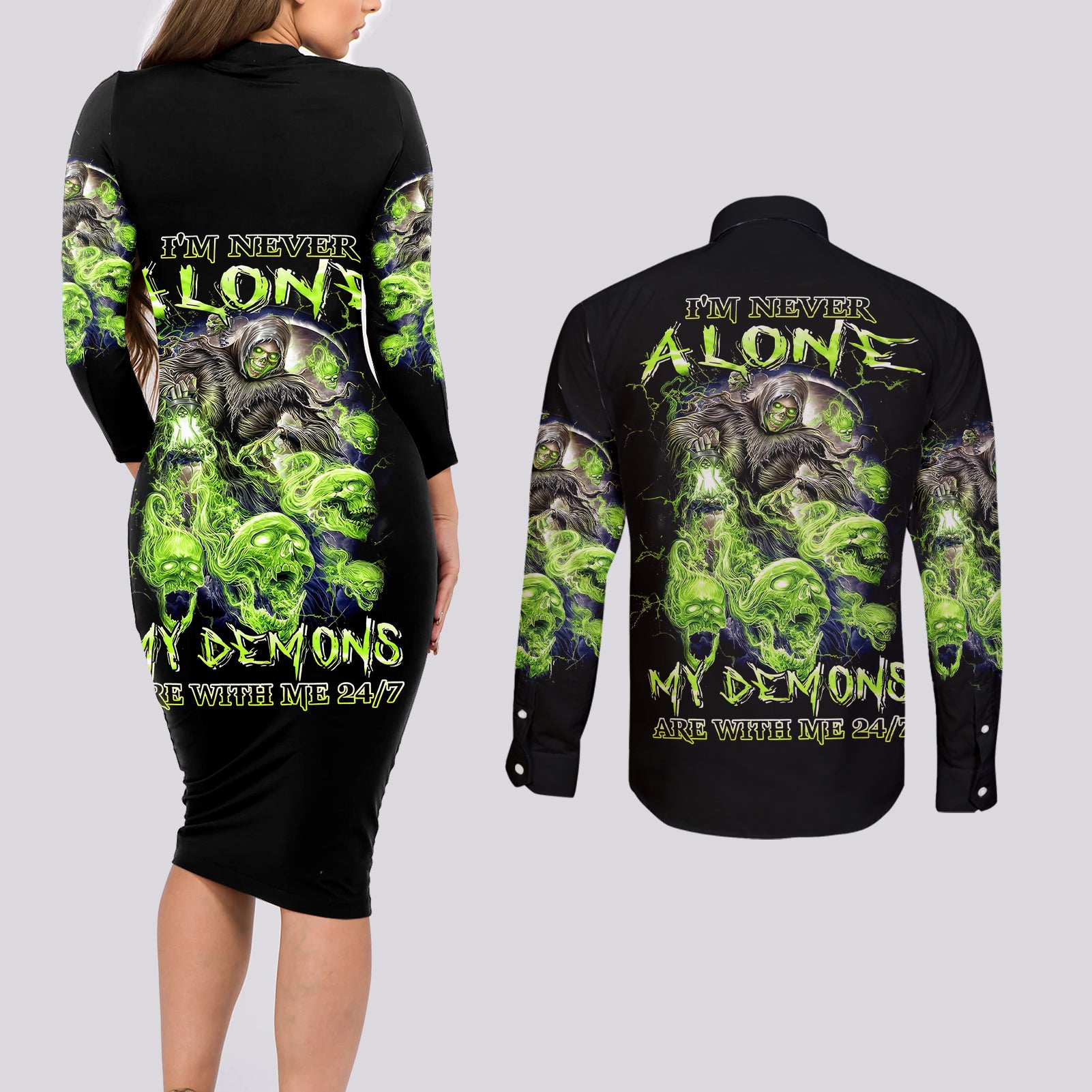 death-skull-couples-matching-long-sleeve-bodycon-dress-and-long-sleeve-button-shirts-i-never-alone-my-demon-with-me-247