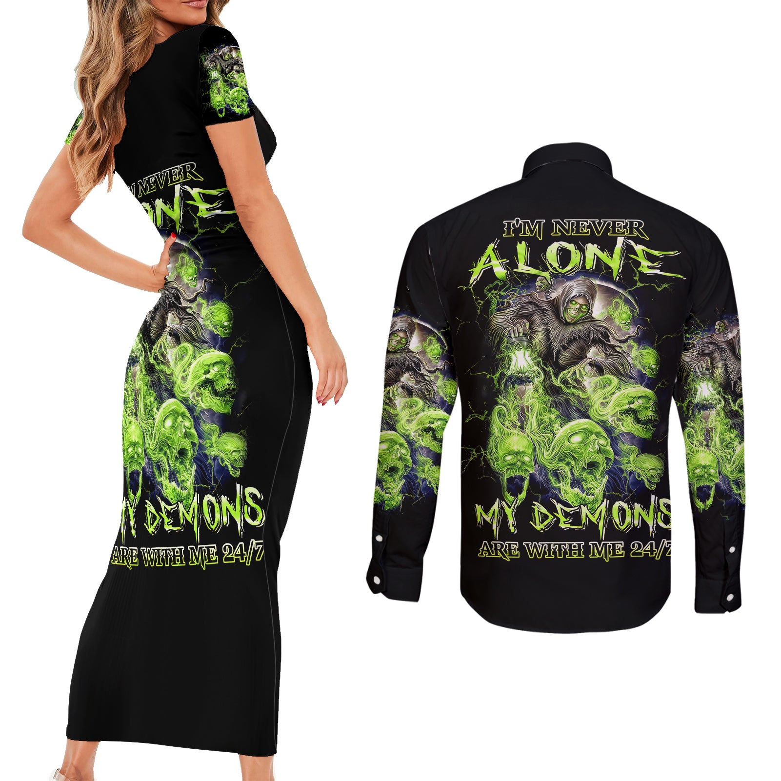 death-skull-couples-matching-short-sleeve-bodycon-dress-and-long-sleeve-button-shirts-i-never-alone-my-demon-with-me-247