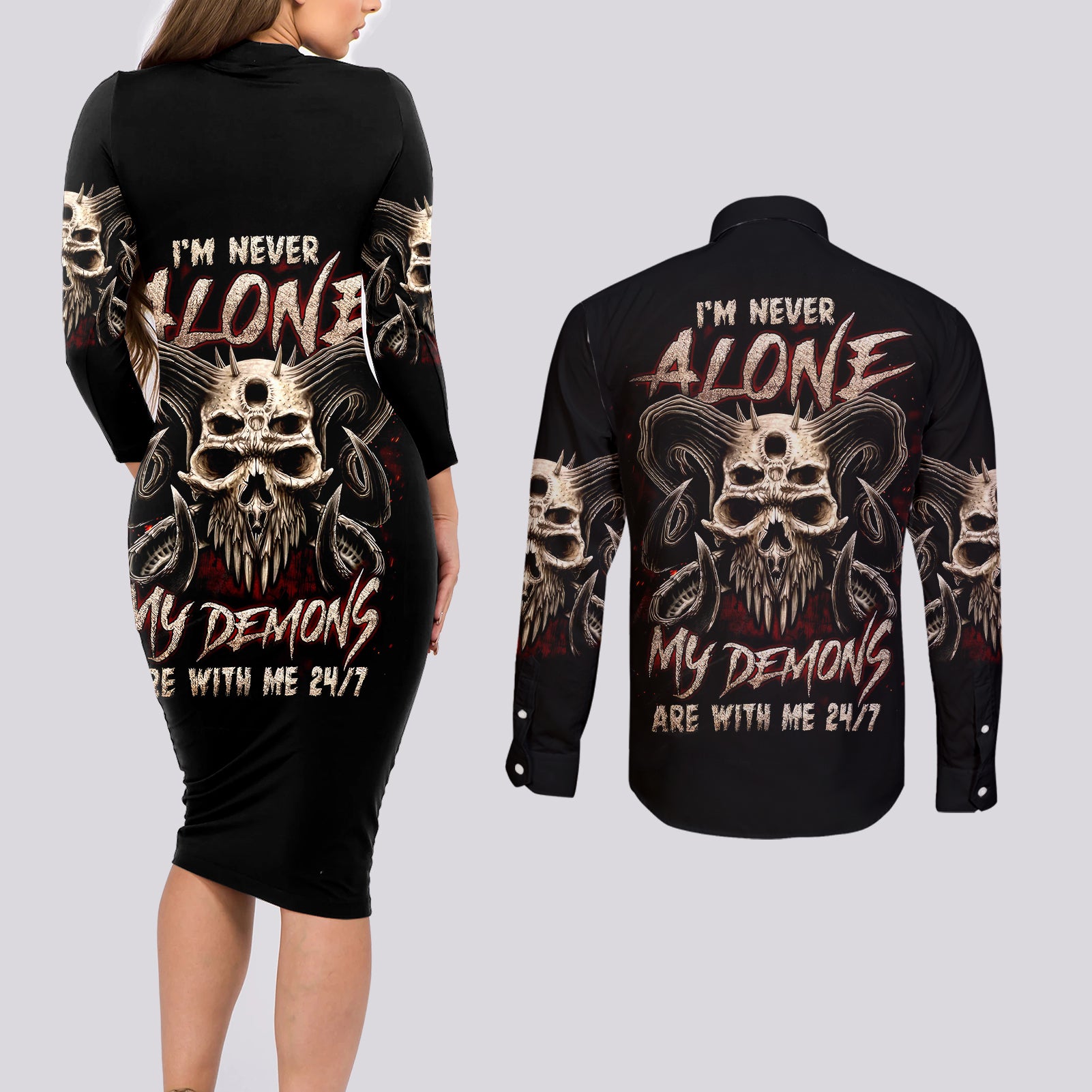 satan-skull-couples-matching-long-sleeve-bodycon-dress-and-long-sleeve-button-shirts-i-never-alone-my-demon-with-me-247