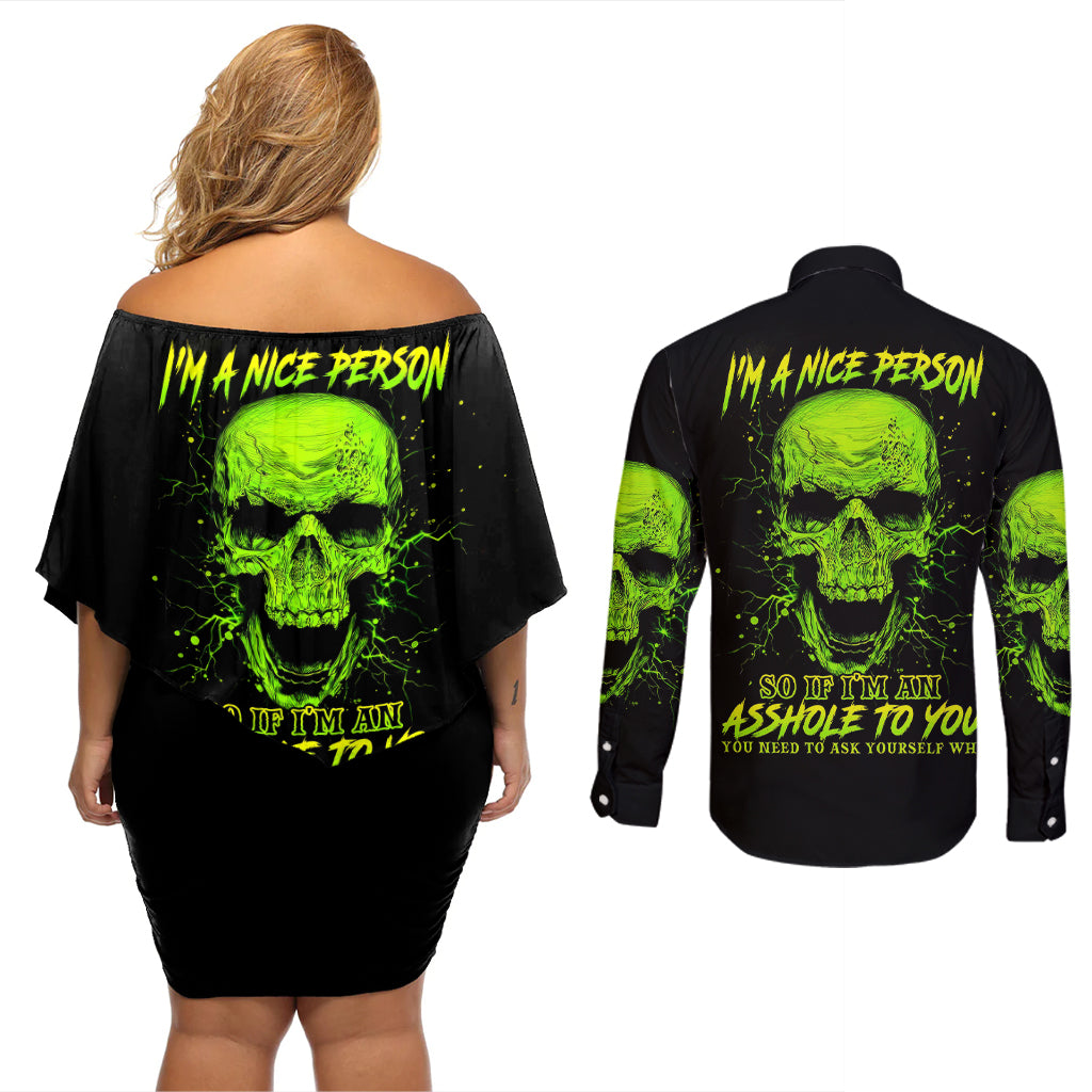 thunder-skull-couples-matching-off-shoulder-short-dress-and-long-sleeve-button-shirts-im-a-nice-person-so-if-im-an-asshole-you-need-to-ask-yourself