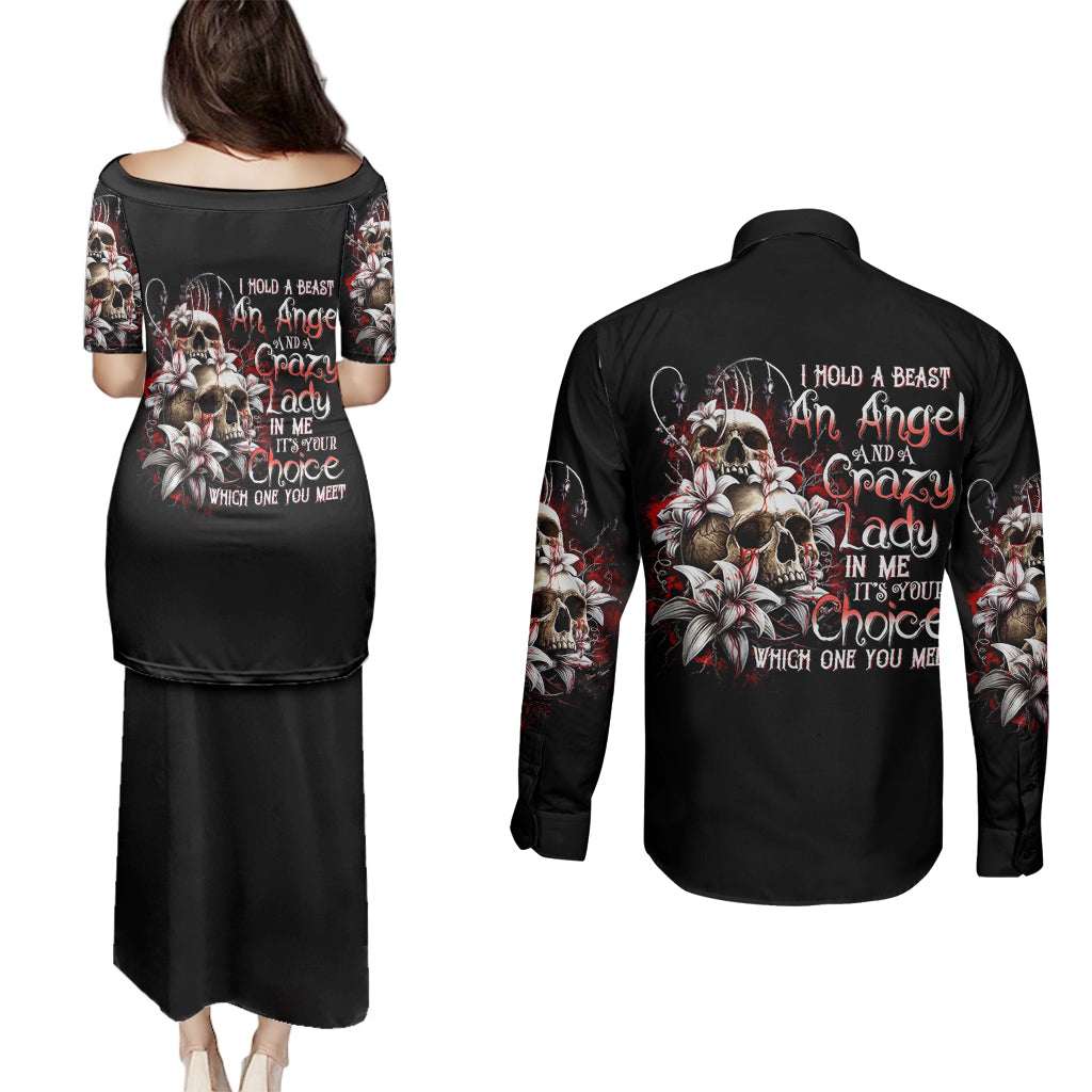 blood-skull-couples-matching-puletasi-dress-and-long-sleeve-button-shirts-i-hold-a-angel-and-crazy-lady-it-your-choice