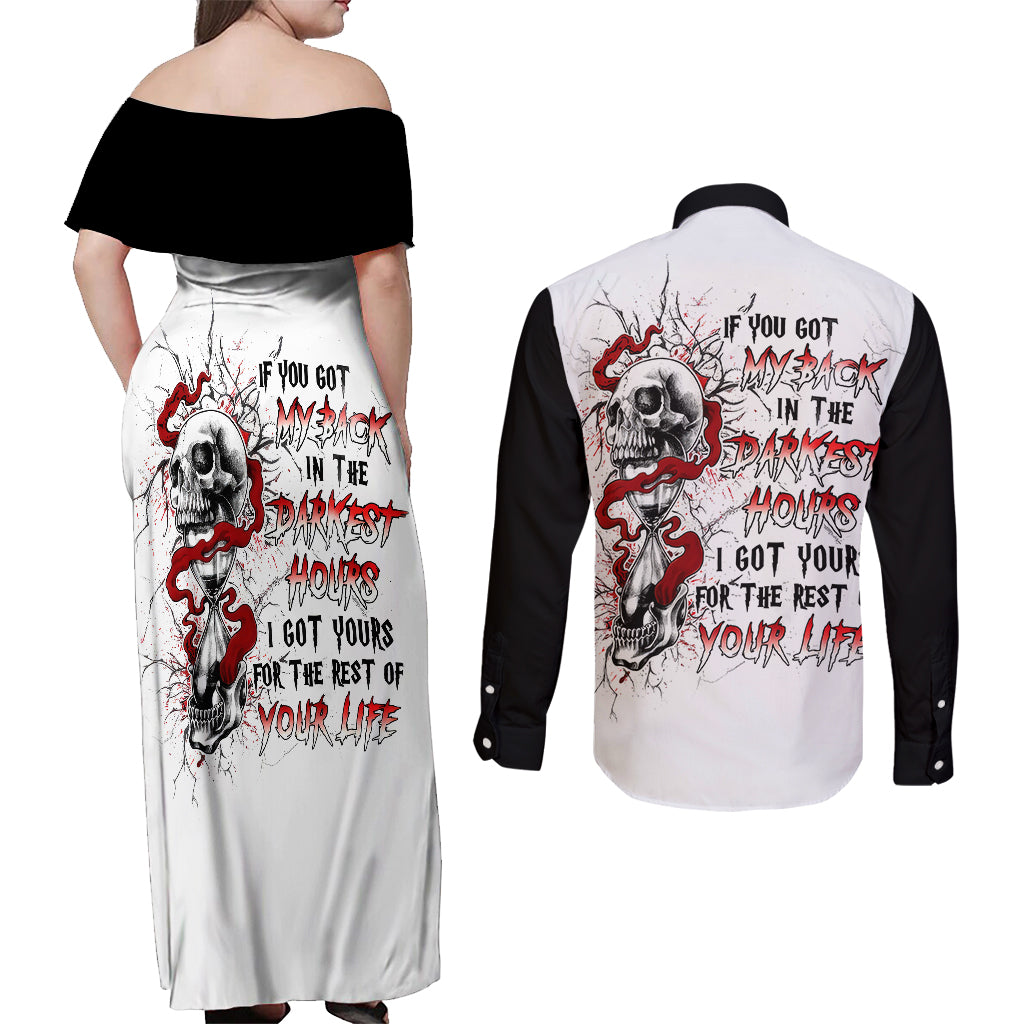 blood-skull-couples-matching-off-shoulder-maxi-dress-and-long-sleeve-button-shirts-you-got-my-back-i-got-your-rest-of-your-life