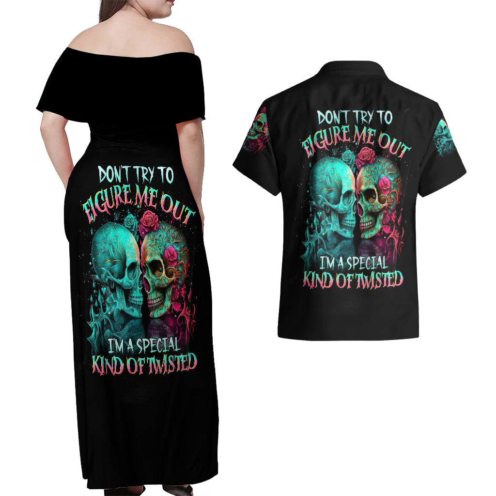 twin-skull-couples-matching-off-shoulder-maxi-dress-and-hawaiian-shirt-dont-try-to-figure-me-out-im-a-special