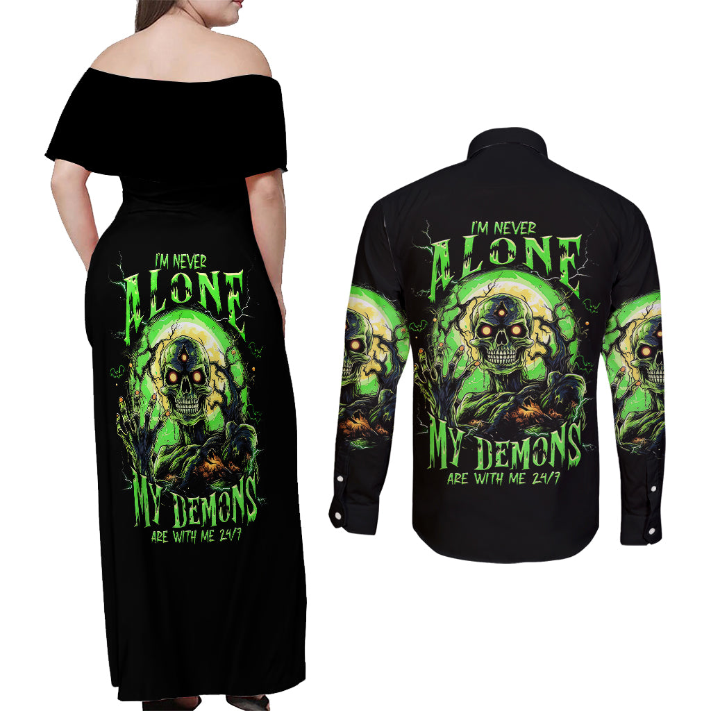 zombie-skull-couples-matching-off-shoulder-maxi-dress-and-long-sleeve-button-shirts-i-never-alone-my-demon-with-me-247