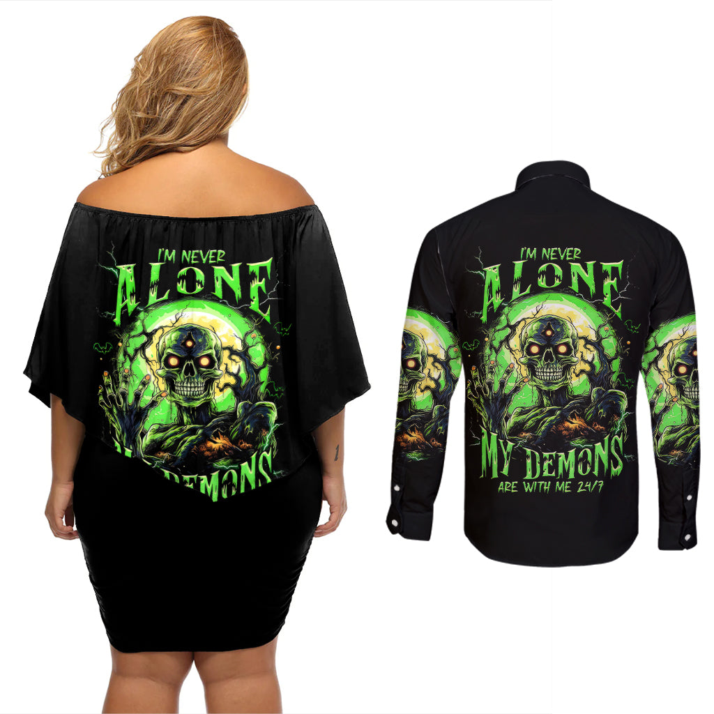 zombie-skull-couples-matching-off-shoulder-short-dress-and-long-sleeve-button-shirts-i-never-alone-my-demon-with-me-247