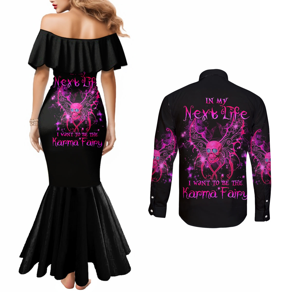 fairy-skull-couples-matching-mermaid-dress-and-long-sleeve-button-shirts-my-next-life-i-want-to-be-karma-fairy