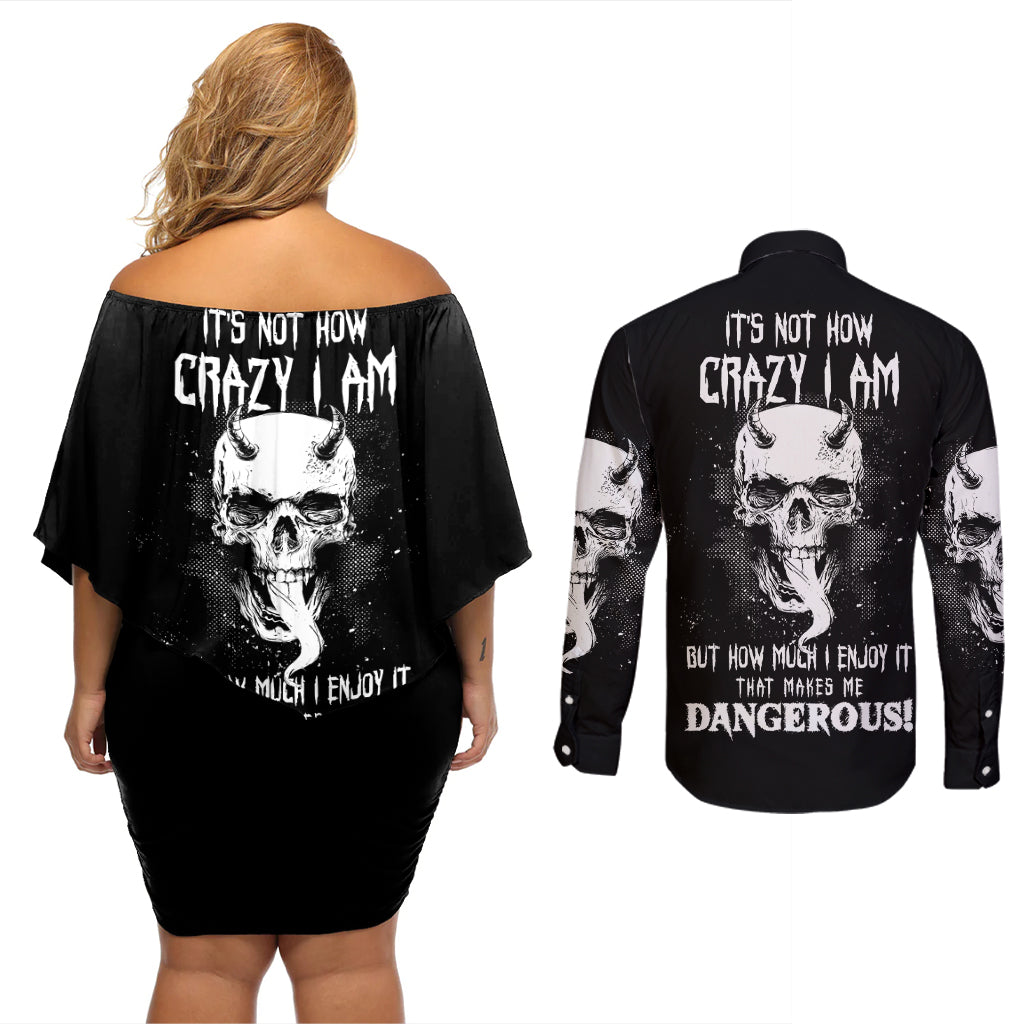 devil-skull-couples-matching-off-shoulder-short-dress-and-long-sleeve-button-shirts-its-not-how-crazy-iam-but-enjoy-it-make-me-dangerous