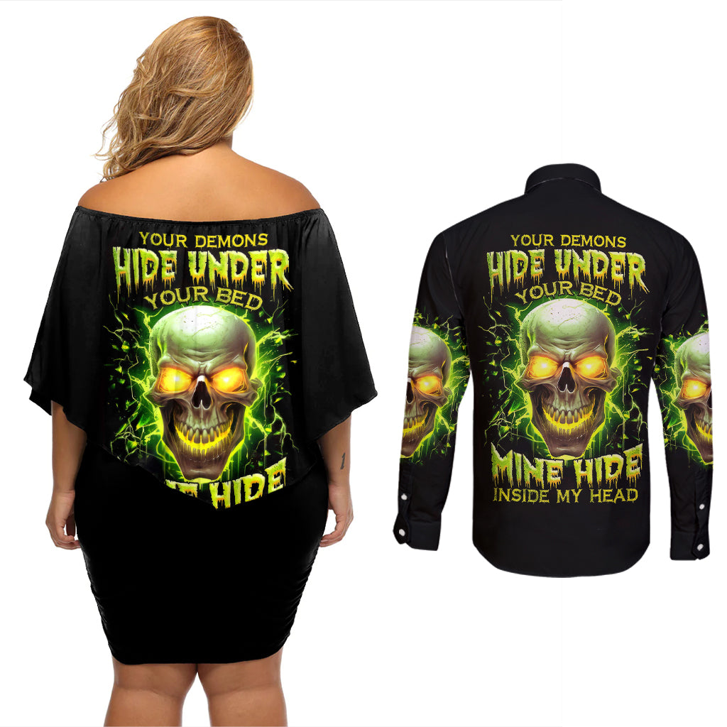 thunder-skull-couples-matching-off-shoulder-short-dress-and-long-sleeve-button-shirts-my-demon-hide-inside-my-head