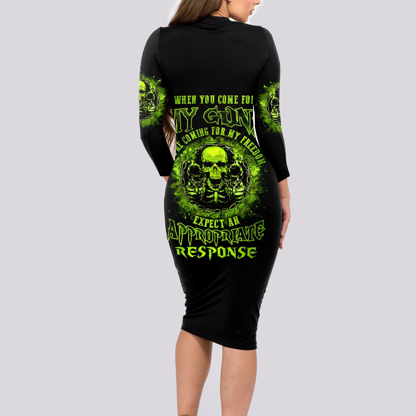 gun-skull-long-sleeve-bodycon-dress-when-you-come-for-my-gun-expect-an-appropriate-response