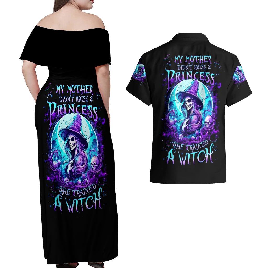 witch-skull-couples-matching-off-shoulder-maxi-dress-and-hawaiian-shirt-my-mother-didnt-raise-a-princess-she-trained-a-witch