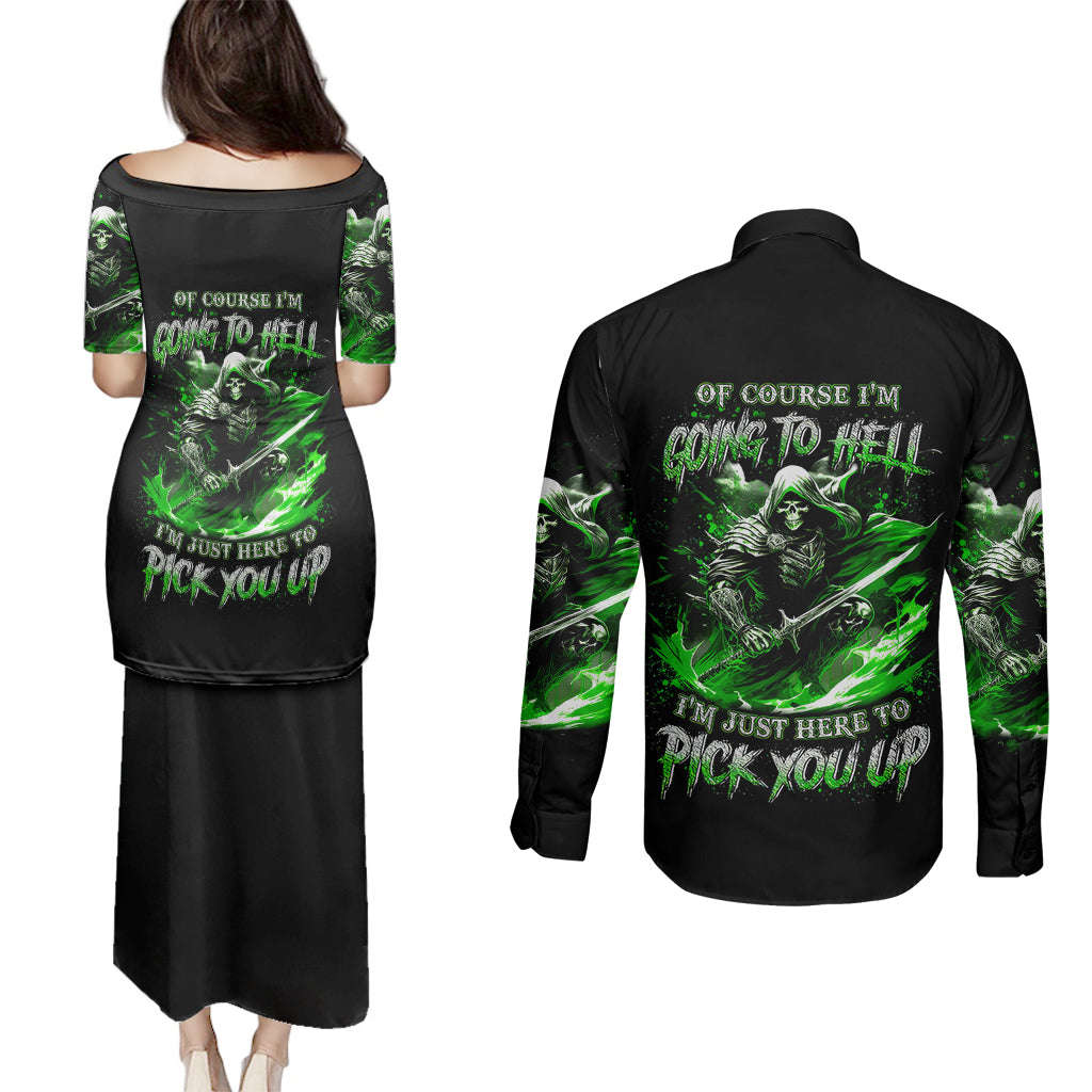 warrior-skull-couples-matching-puletasi-dress-and-long-sleeve-button-shirts-of-course-im-going-to-hell-just-pick-you-up