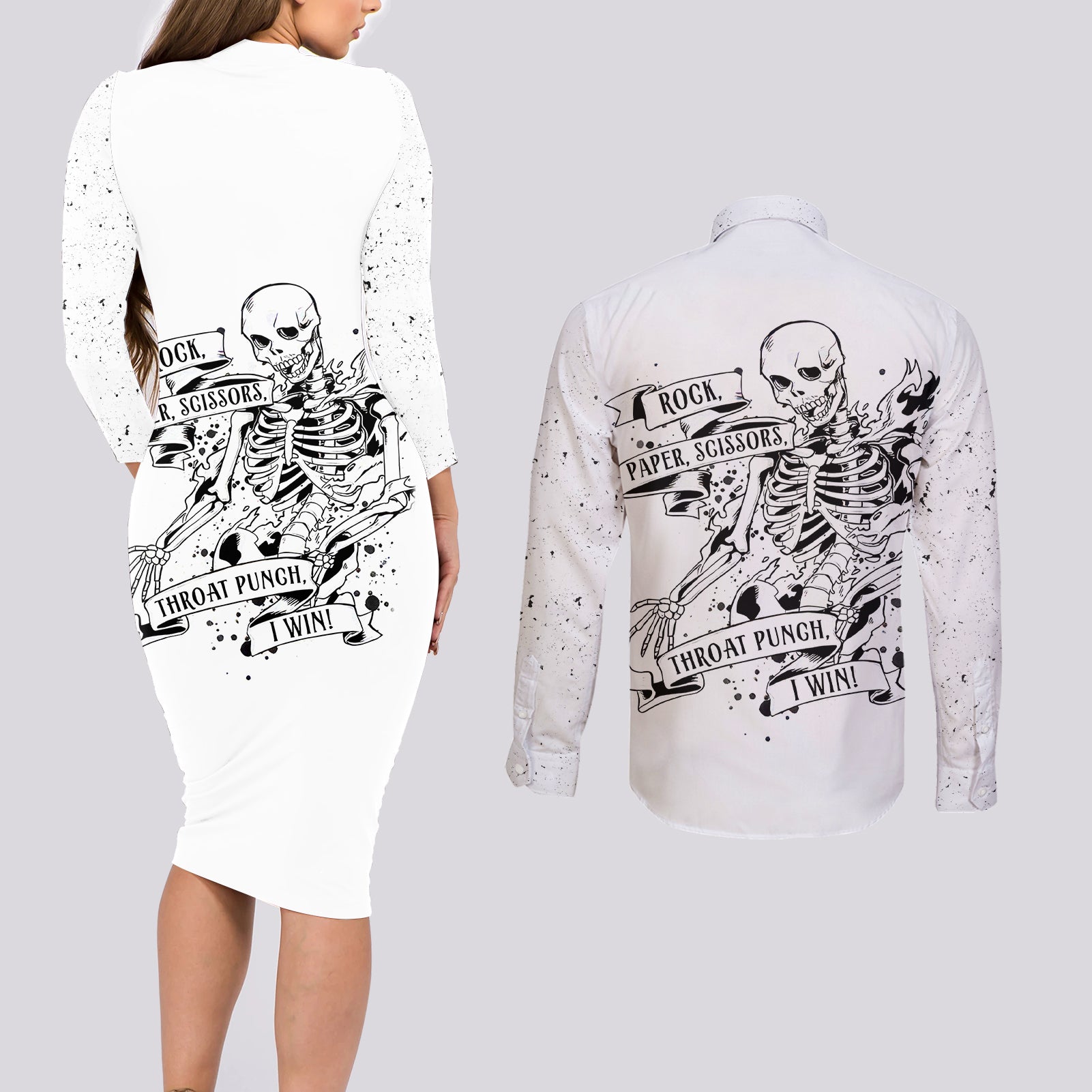 art-skull-couples-matching-long-sleeve-bodycon-dress-and-long-sleeve-button-shirts-rock-paper-scissors-throat-punch-i-win