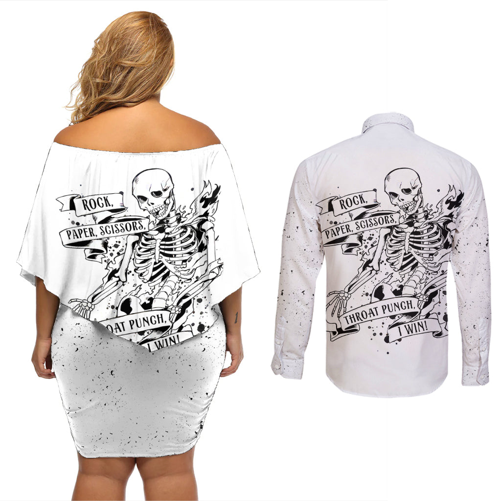 art-skull-couples-matching-off-shoulder-short-dress-and-long-sleeve-button-shirts-rock-paper-scissors-throat-punch-i-win