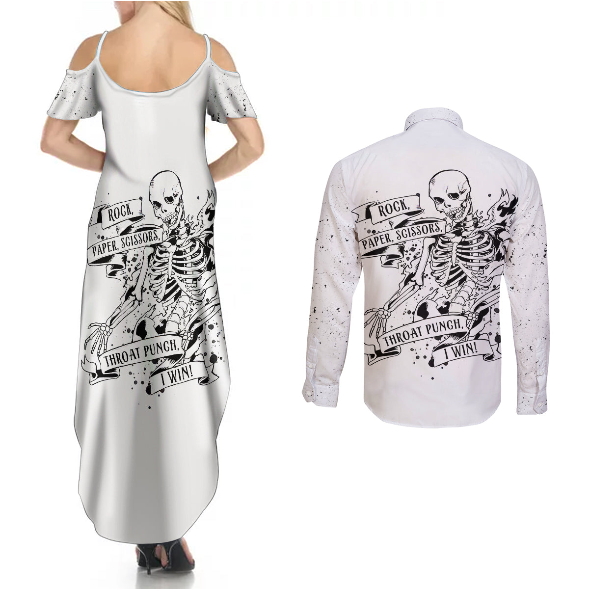 art-skull-couples-matching-summer-maxi-dress-and-long-sleeve-button-shirts-rock-paper-scissors-throat-punch-i-win